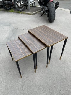 1950's Stitched leather nesting tables by Jacques Adnet