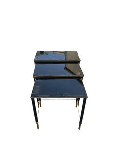 1950's Stitched leather nesting tables by Jacques Adnet