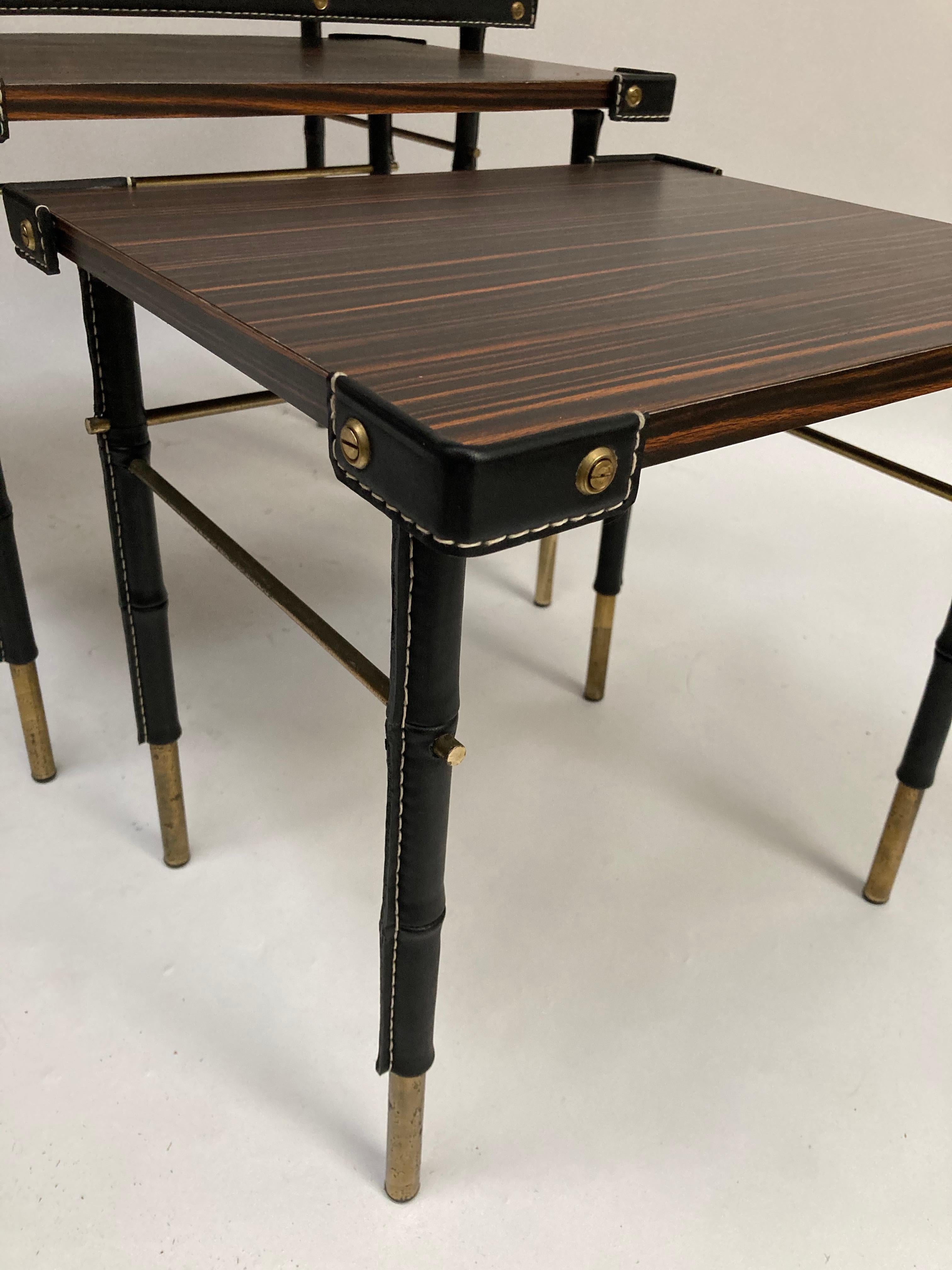 1950's Stitched Leather Nesting Tables by Jacques Adnet In Good Condition For Sale In Bois-Colombes, FR