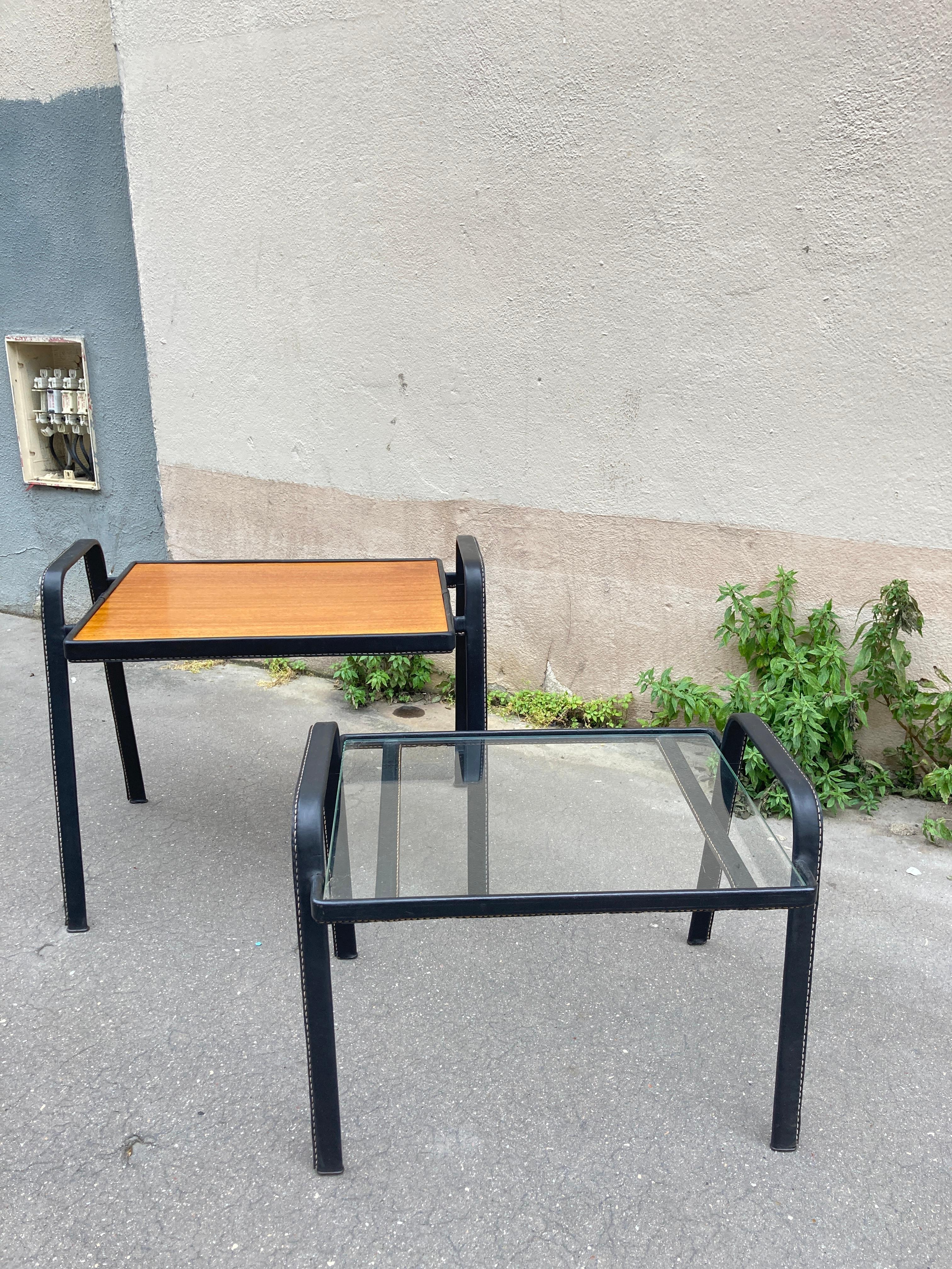 1950's Stitched leather Nesting  tables by Jacques Adnet For Sale 2