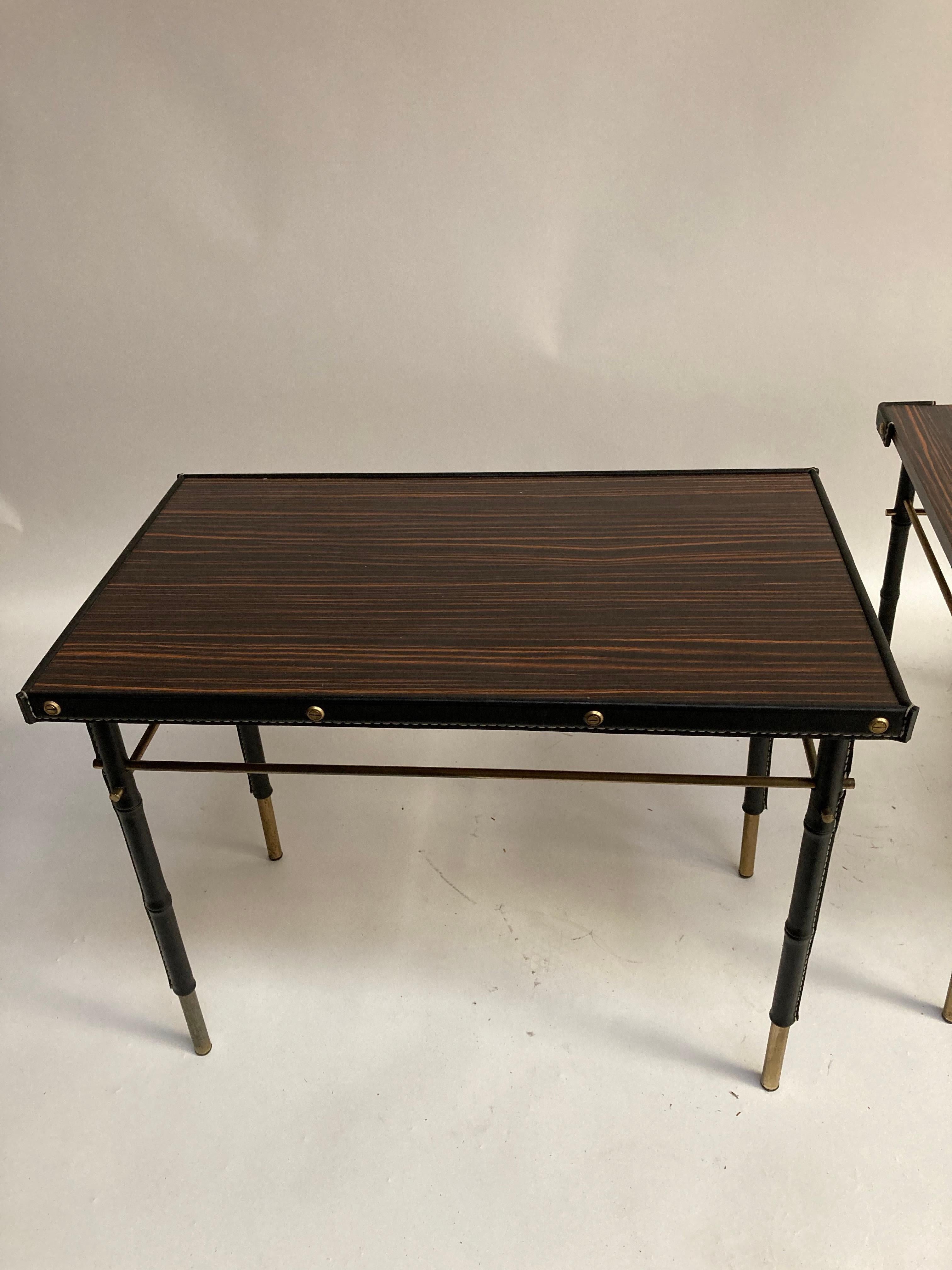 1950's Stitched Leather Nesting Tables by Jacques Adnet For Sale 2