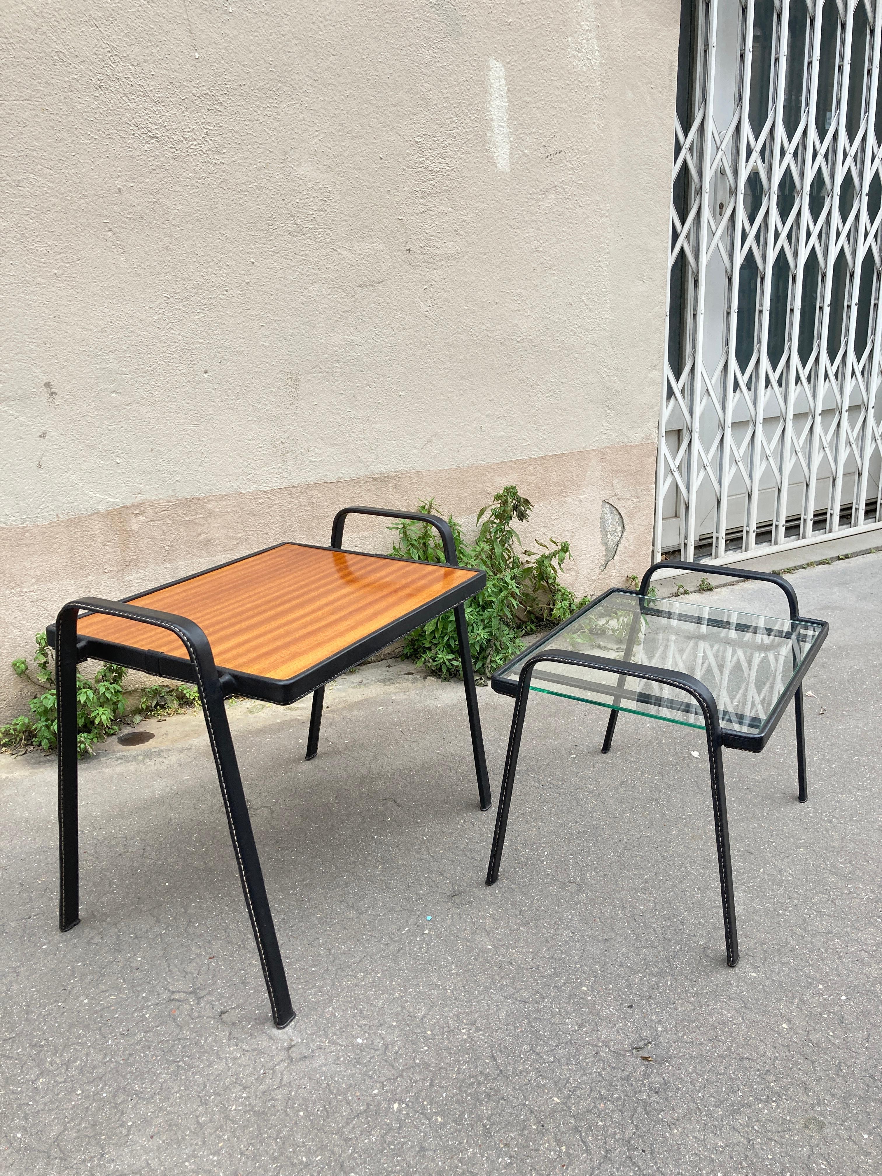 1950's Stitched leather Nesting  tables by Jacques Adnet For Sale 3