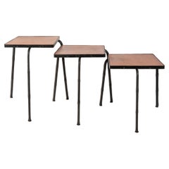 1950's Stitched Leather Nesting Tables by Jacques Adnet