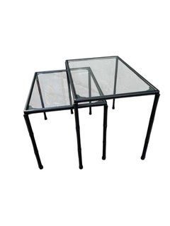 1950's Stitched leather nesting tables or side tables by Jacques Adnet