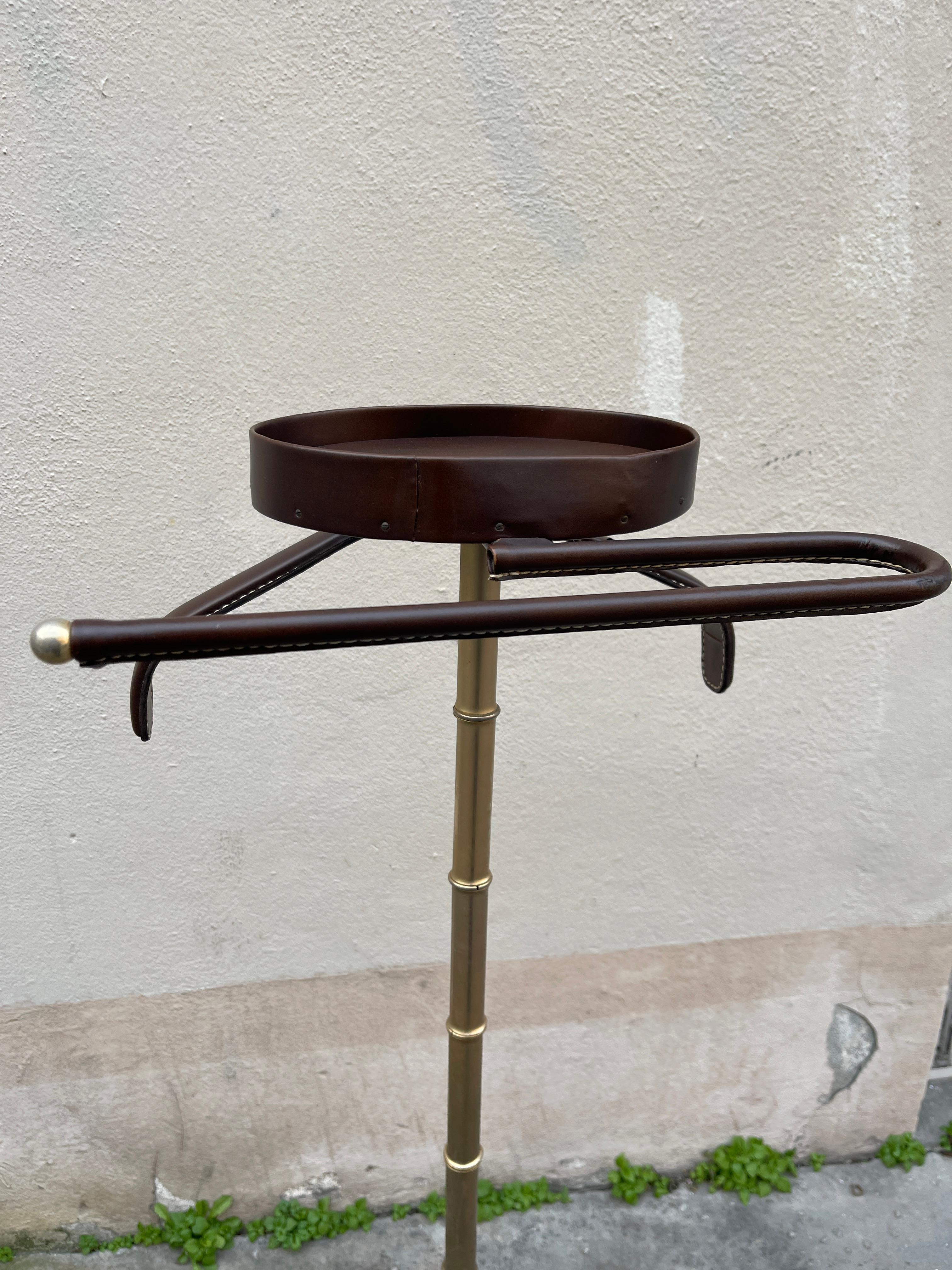 1950's Chocolate brown Stitched leather night stand by Jacques Adnet
France