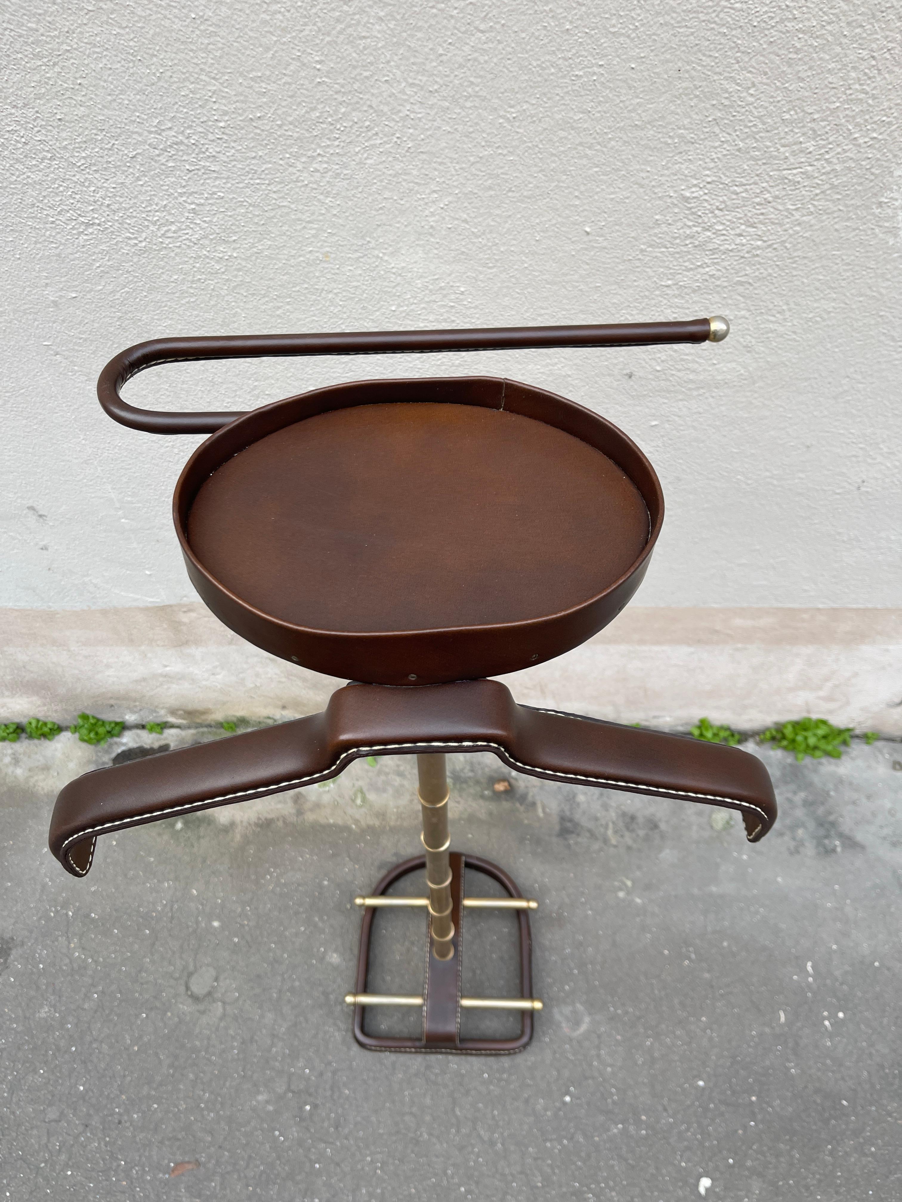European 1950's Stitched leather night stand by Jacques Adnet For Sale