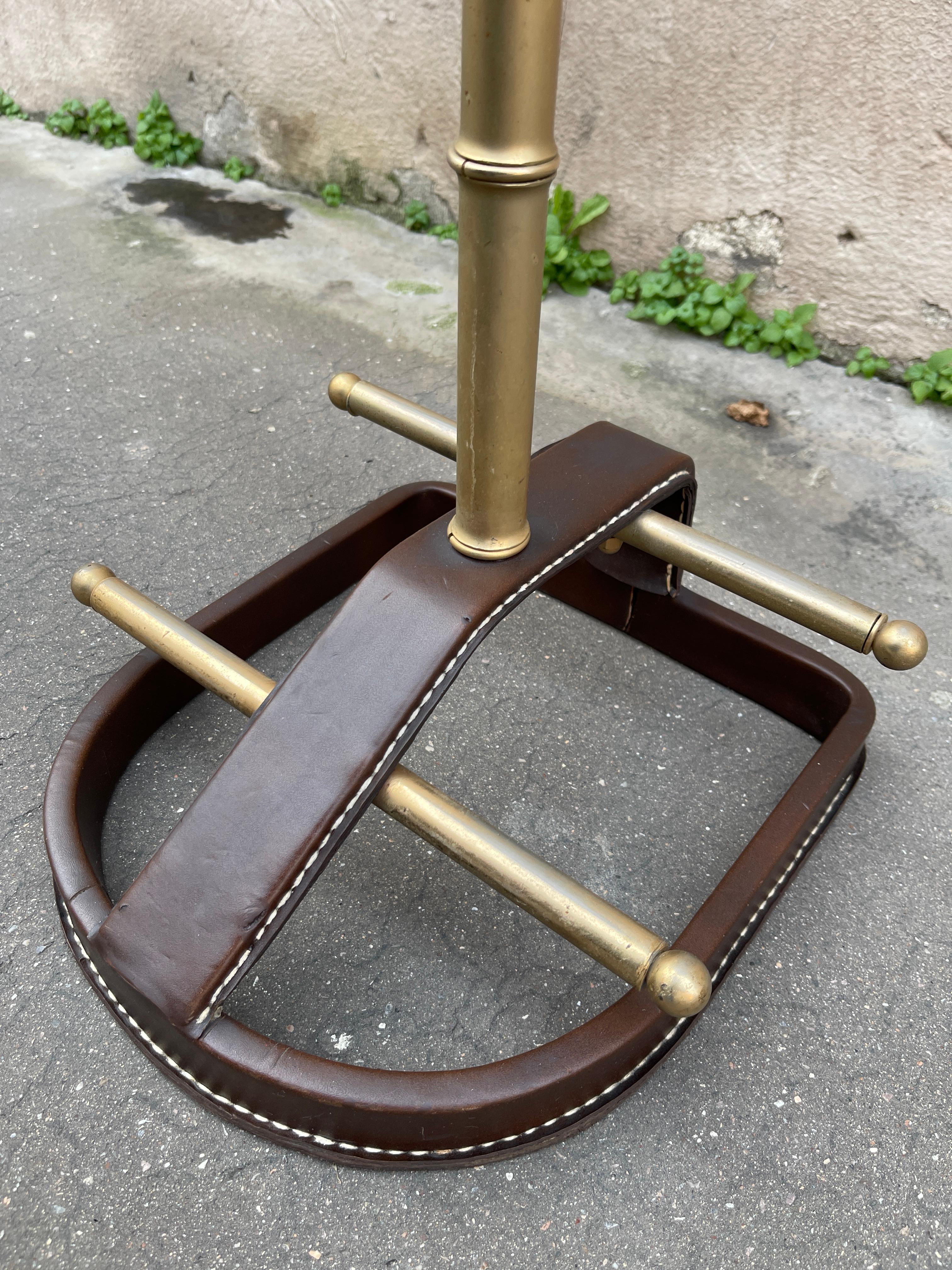 Brass 1950's Stitched leather night stand by Jacques Adnet For Sale