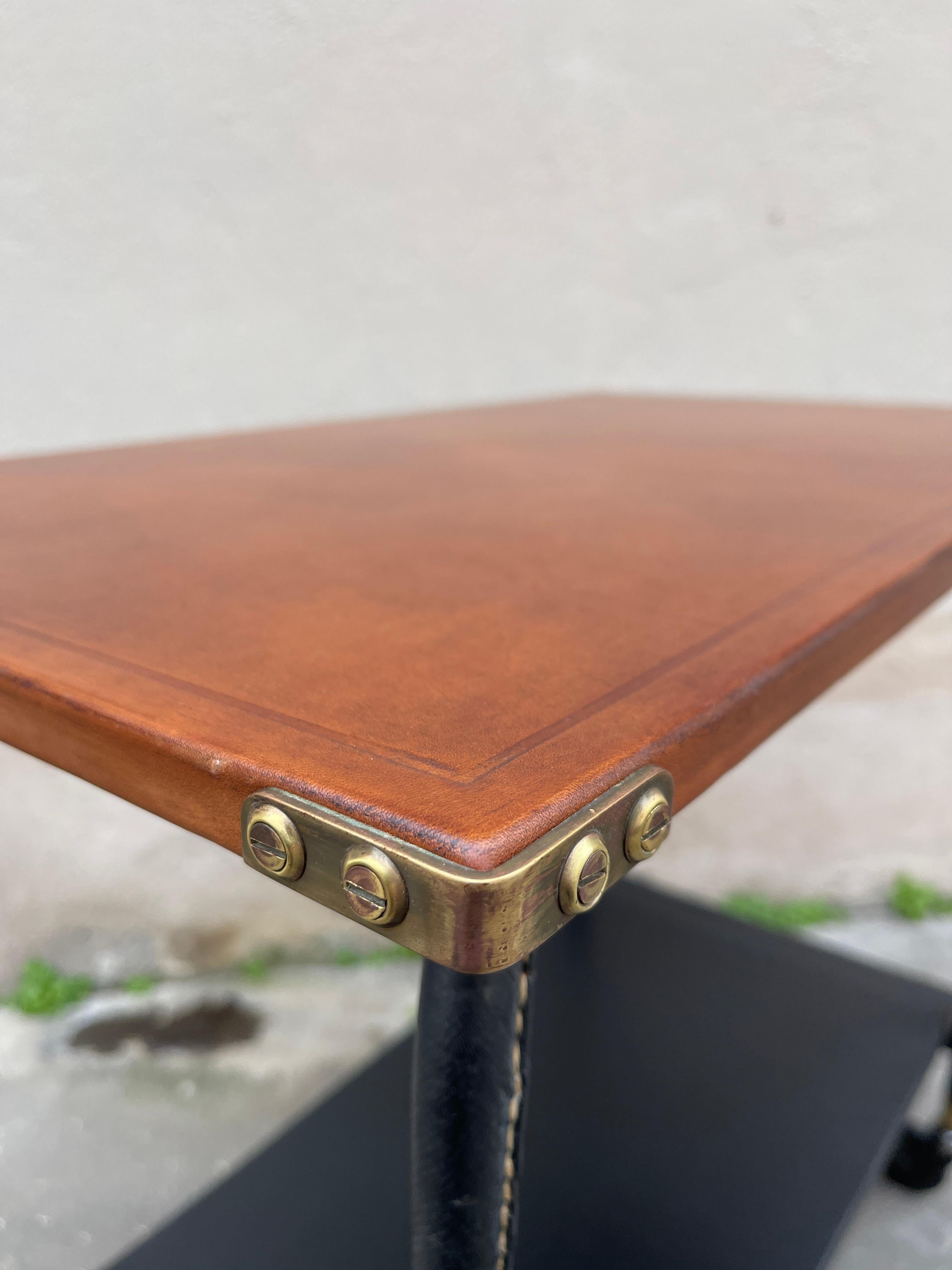 1950's Stitched leather occasional table by Jacques Adnet For Sale 1