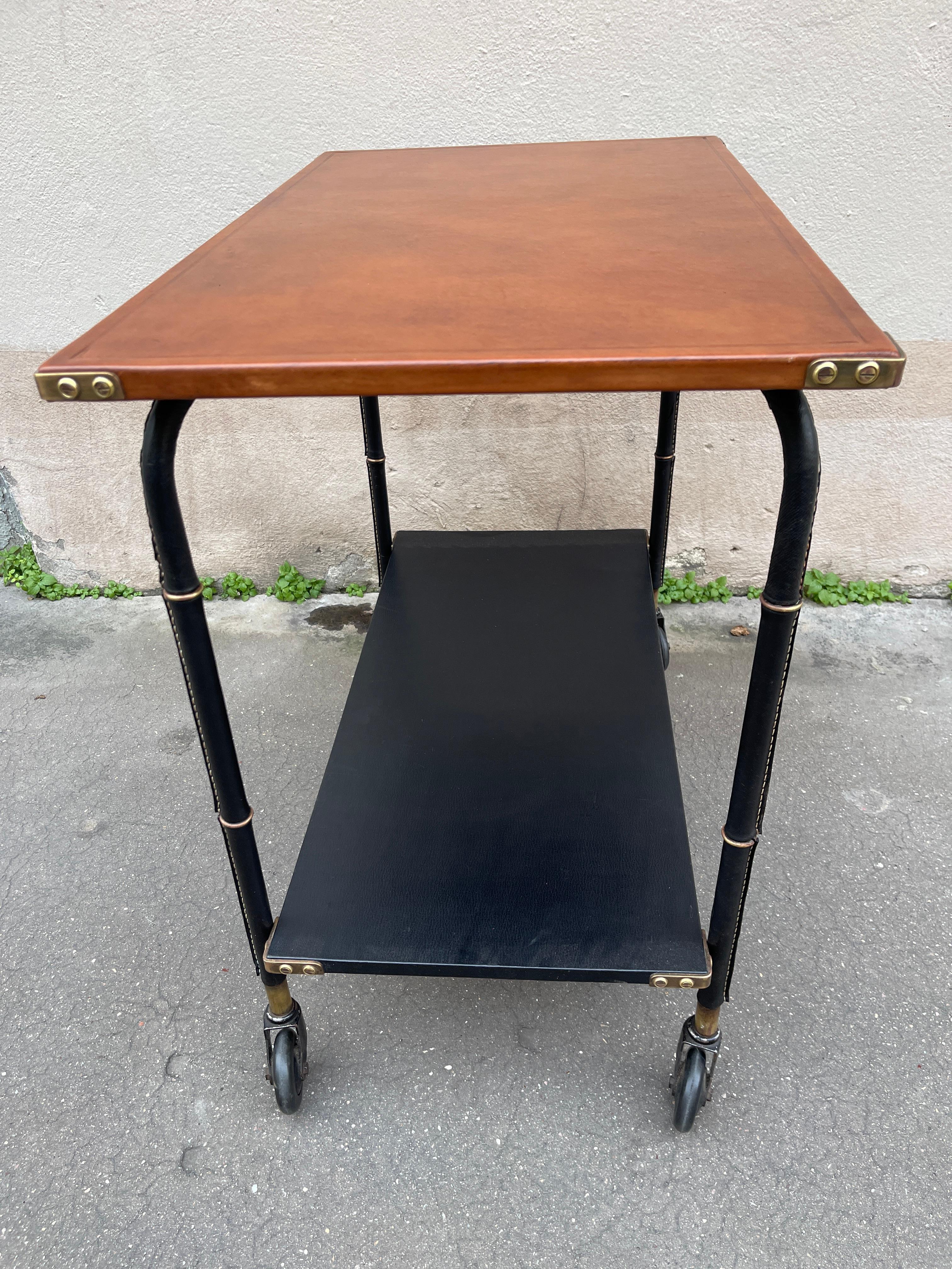 1950's Stitched leather occasional table by Jacques Adnet For Sale 2