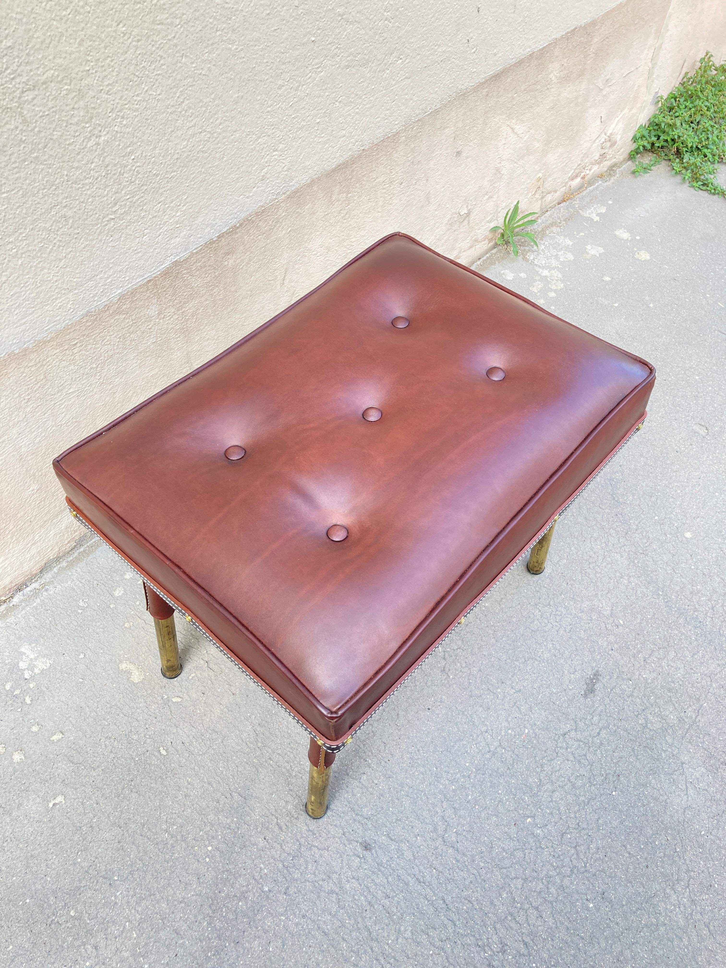1950's Stitched leather ottoman BY Jacques Adnet
