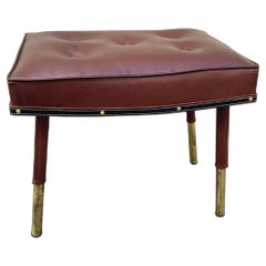 Retro 1950's Stitched leather ottoman by Jacques Adnet