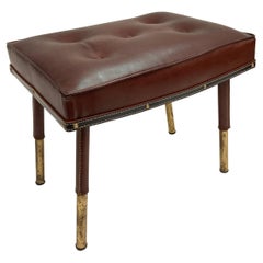 1950's Stitched leather ottoman by Jacques Adnet