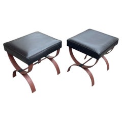 1950's Stitched leather Ottomans by Jacques Adnet
