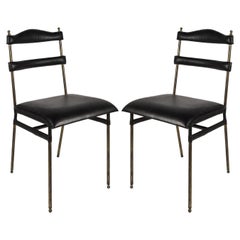1950's Stitched Leather Pair of Chairs by Jacques Adnet