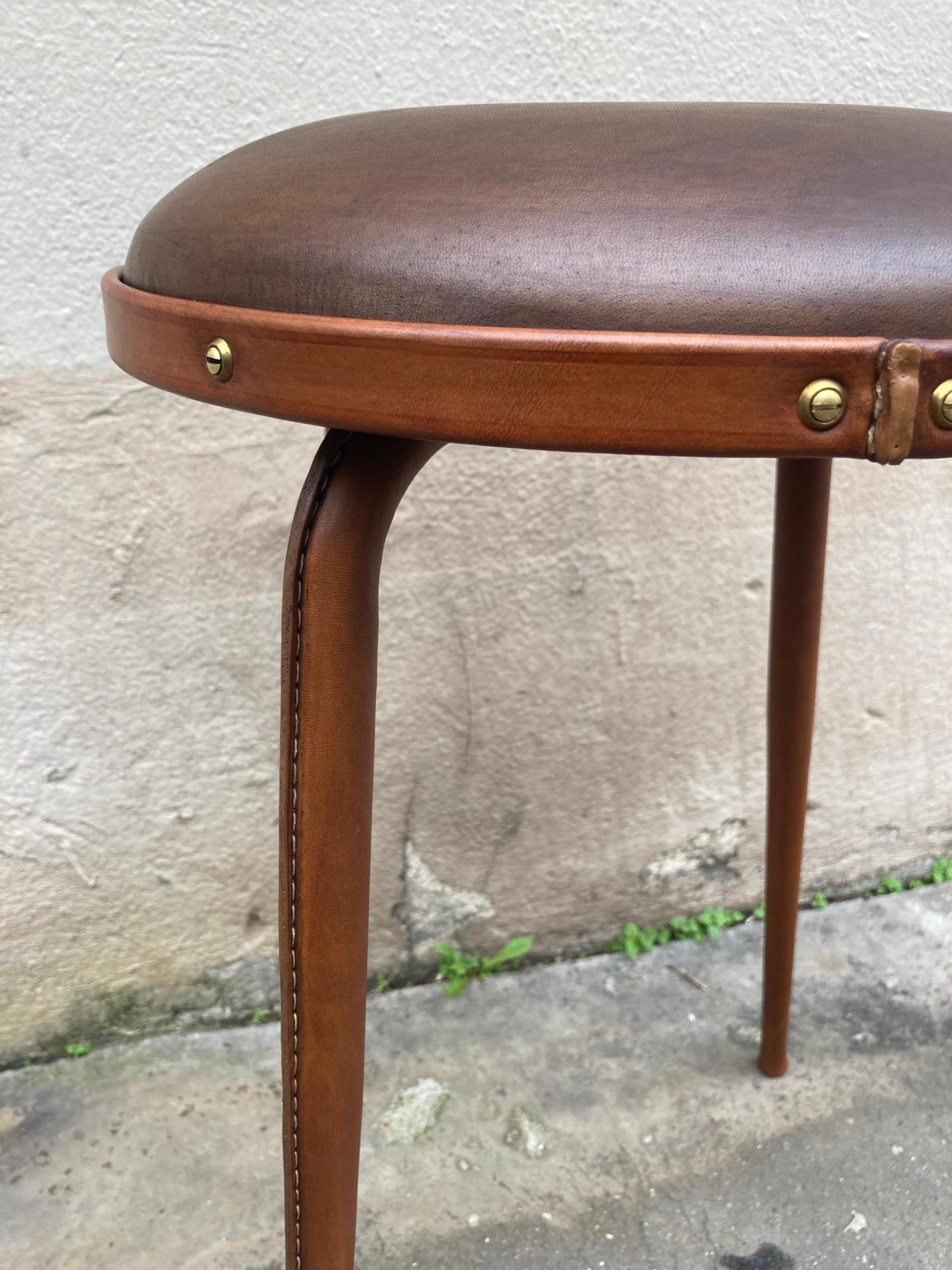 1950's Stitched Leather pair of stools by Jacques Adnet 5