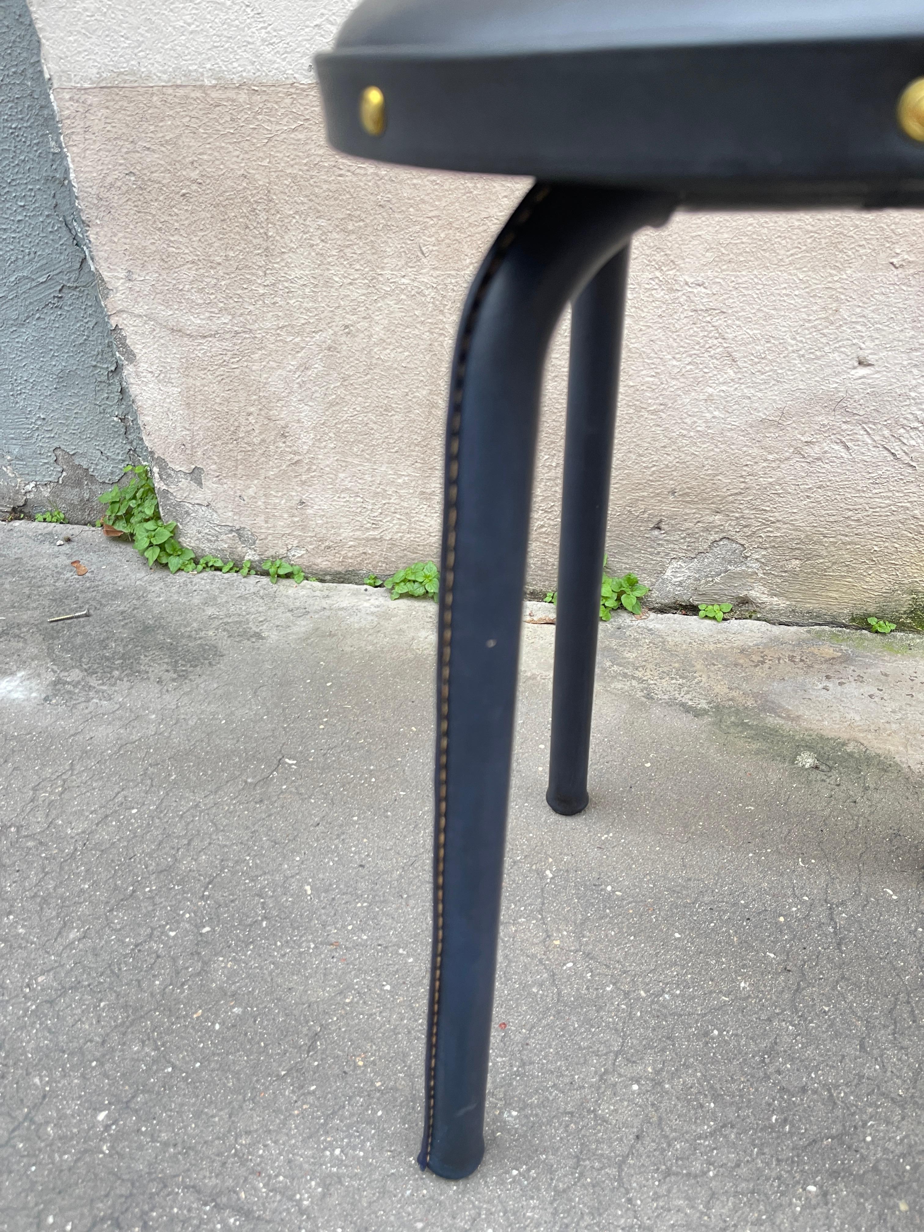 French 1950's Stitched leather pair of stools by Jacques Adnet For Sale