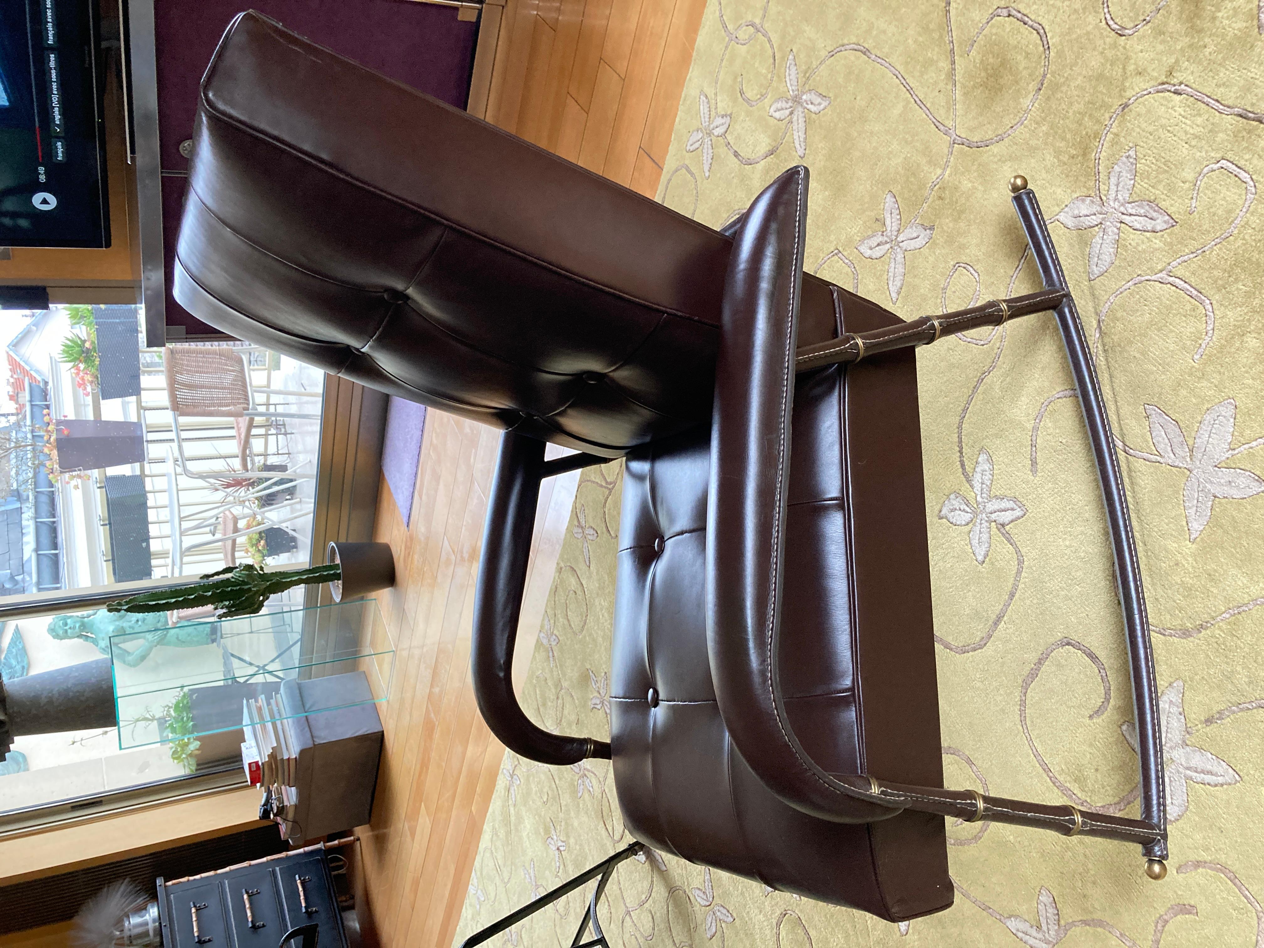 1950's Stitched leather Rocking chair by Jacques Adnet For Sale 7