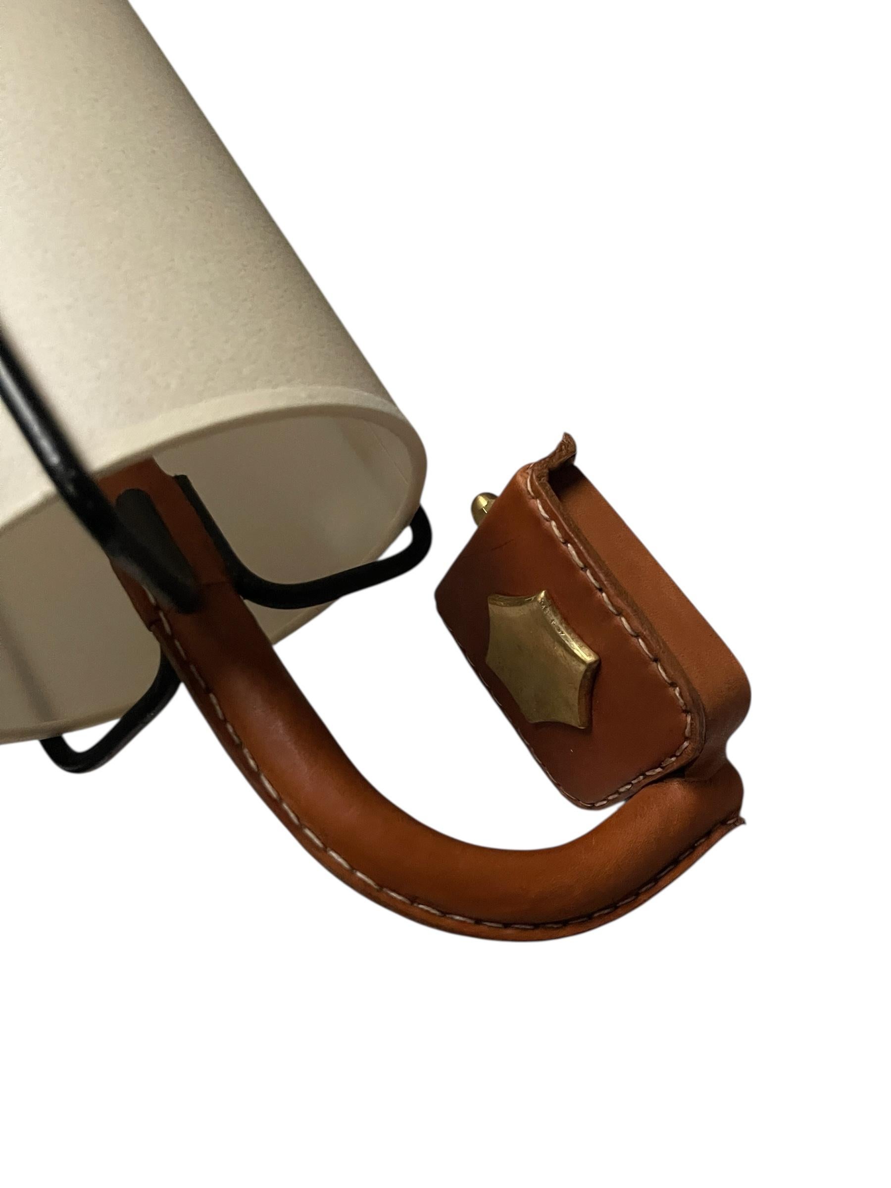 1950's Stitched leather sconces by Jacques Adnet en venta 5