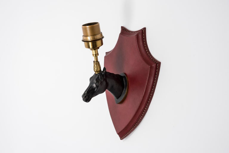 Bronze 1950s Stitched Leather Sconces by Jacques Adnet For Sale