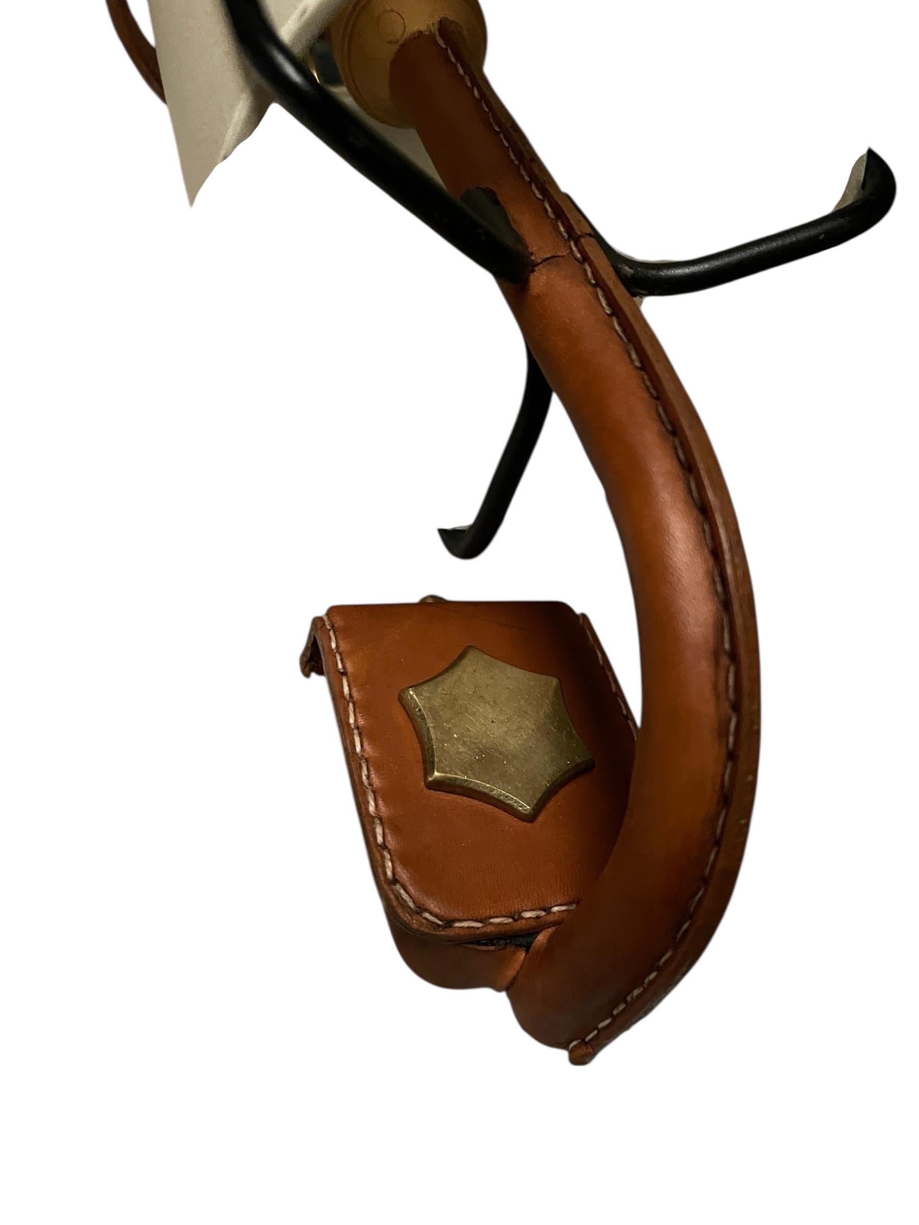 1950's Stitched leather sconces by Jacques Adnet en venta 1