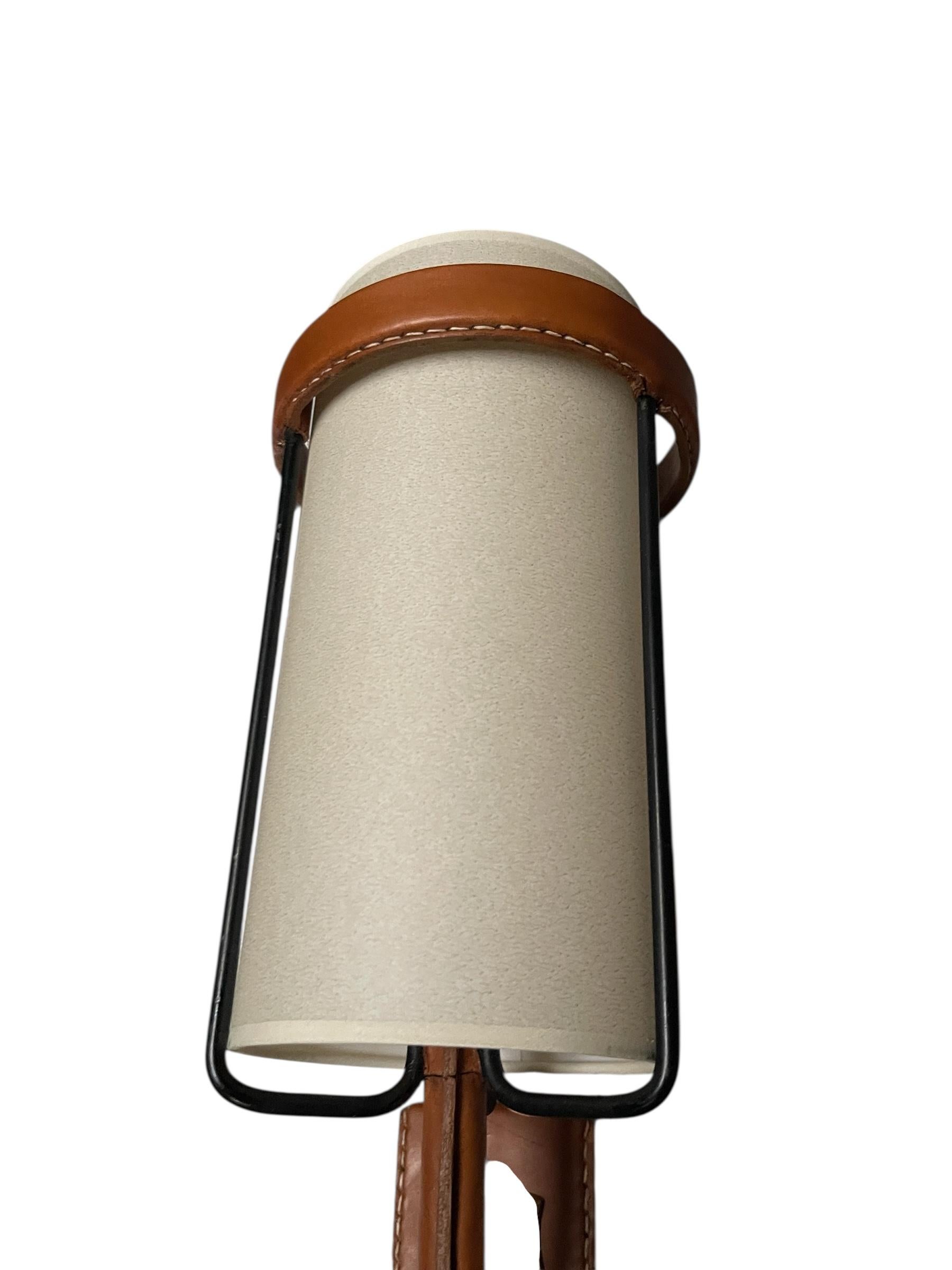 1950's Stitched leather sconces by Jacques Adnet en venta 2