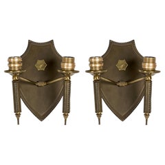 1950's Stitched Leather Sconces by Jacques Adnet