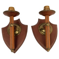 1950's Stitched leather sconces by Jacques Adnet