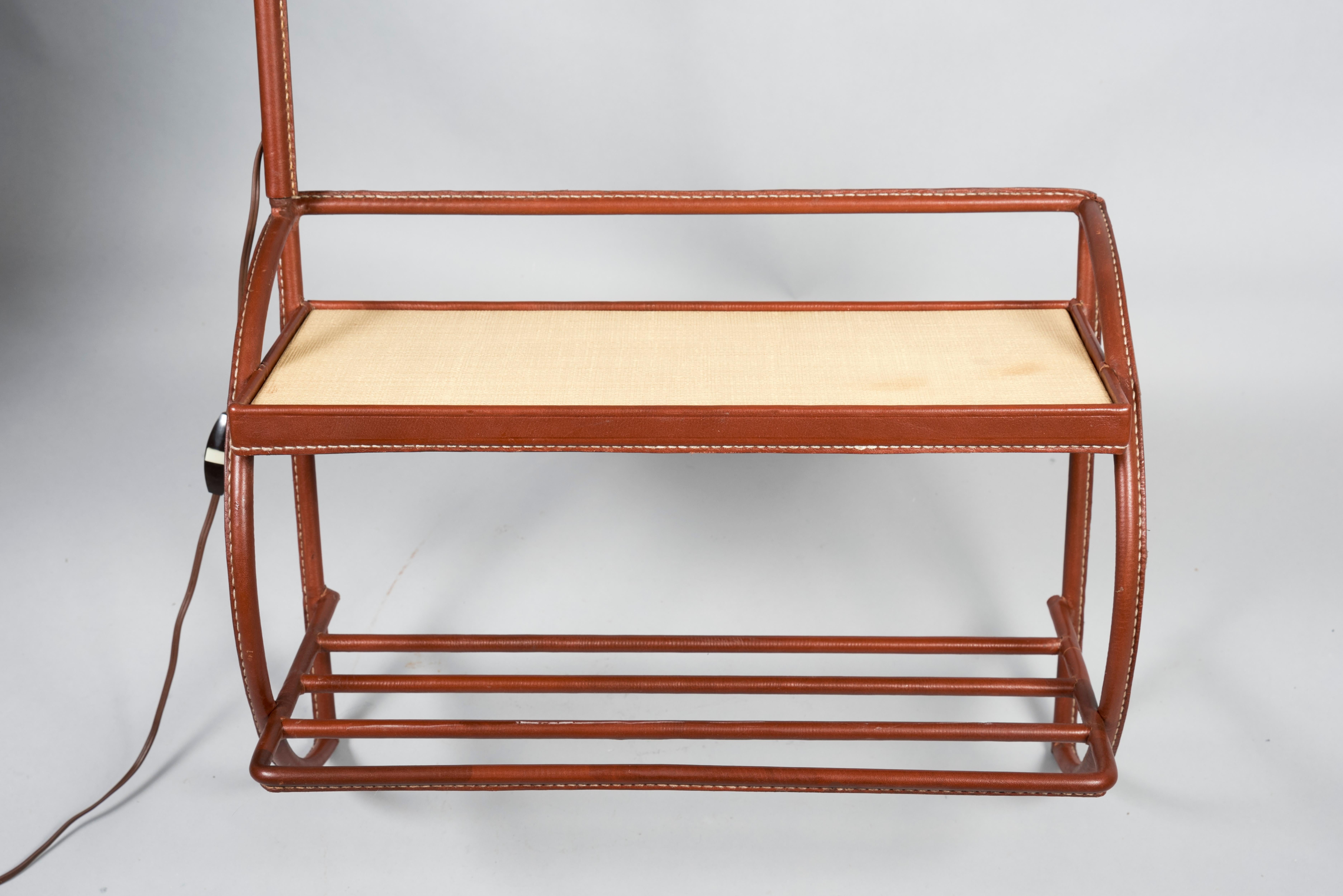 1950's Stitched Leather Shelve or Side Bed Table by Jacques Adnet For Sale 1