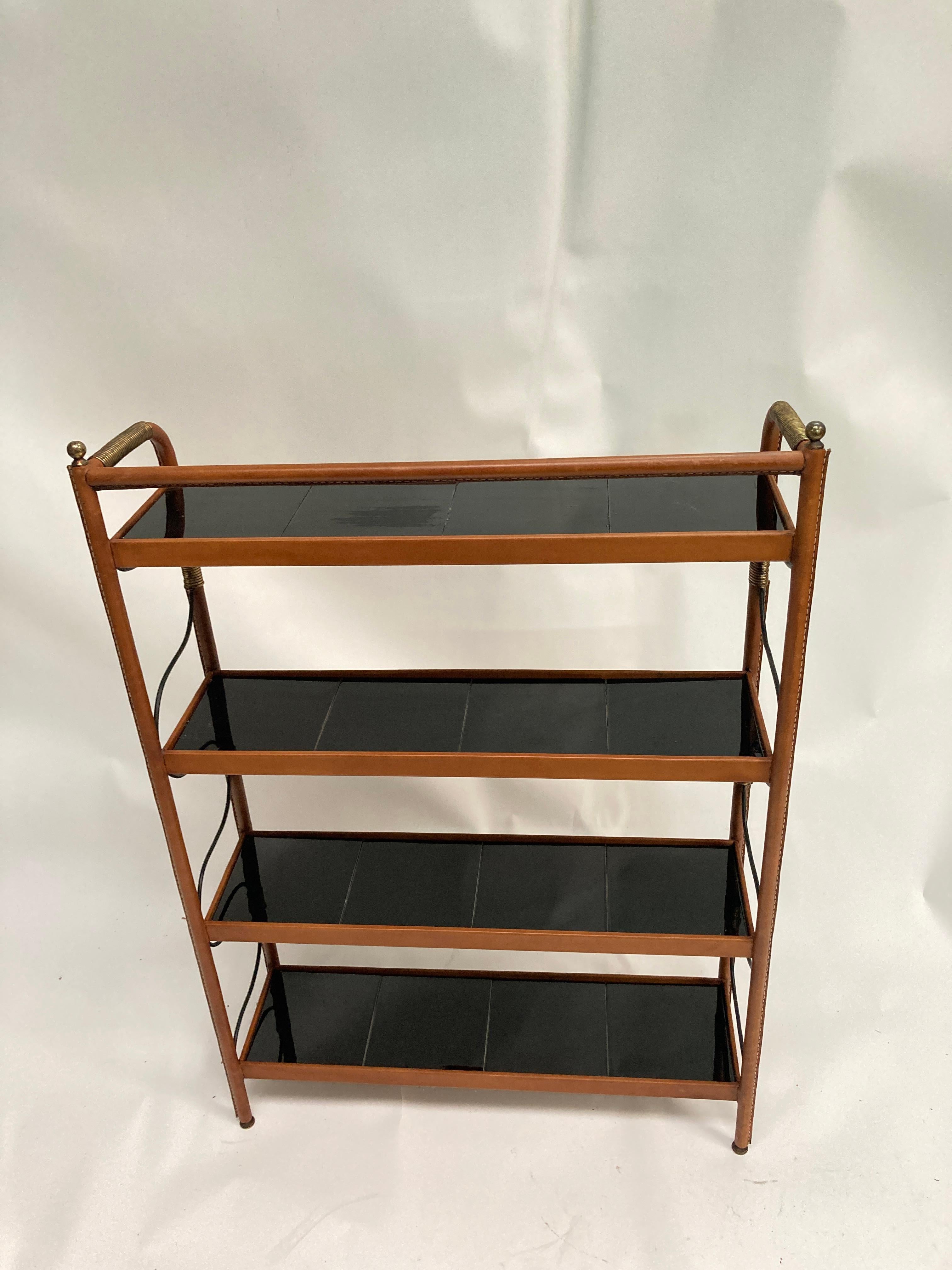 1950's Stitched Leather shelves by Jacques Adnet For Sale 5