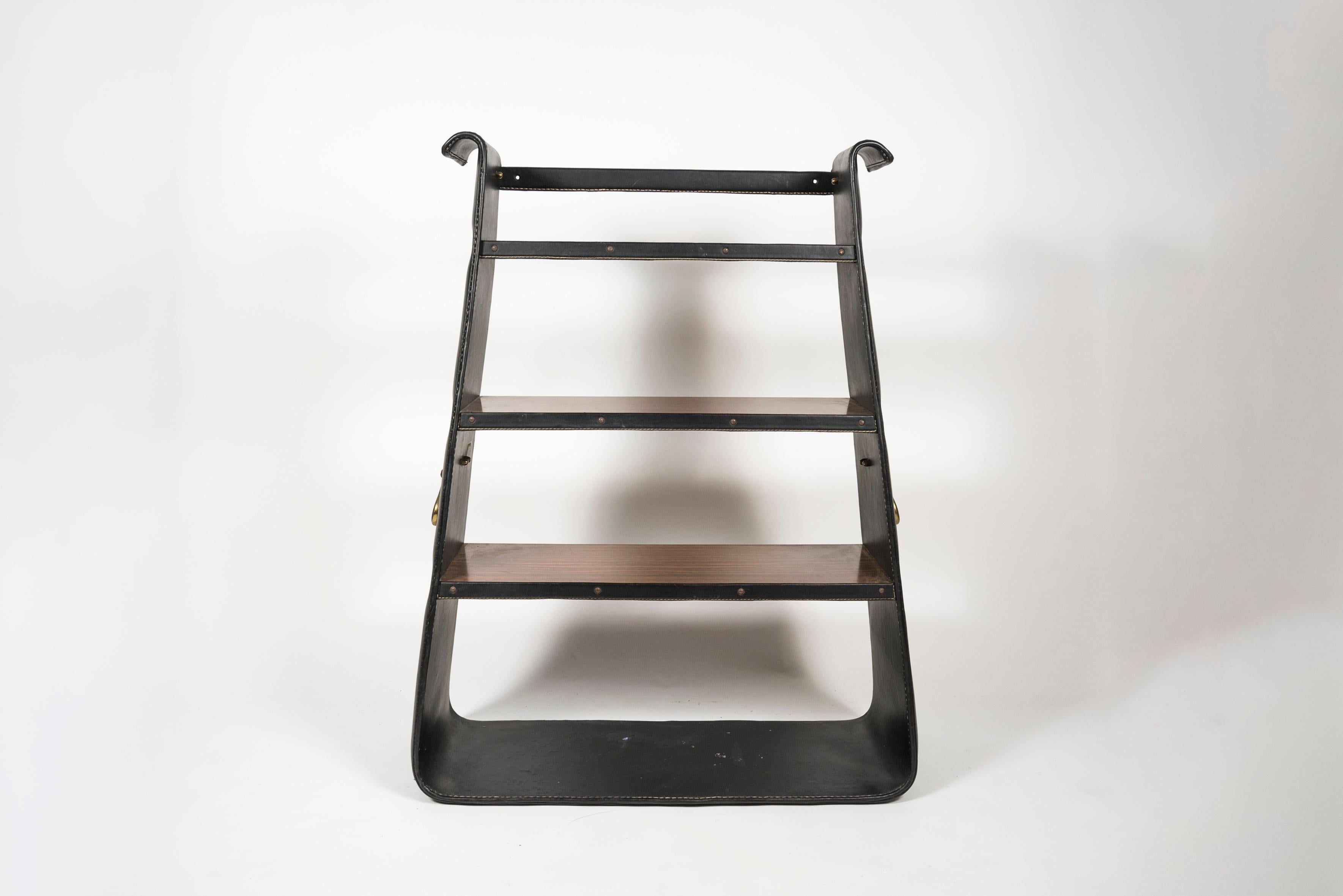 1950s Stitched Leather Shelves by Jacques Adnet For Sale 1