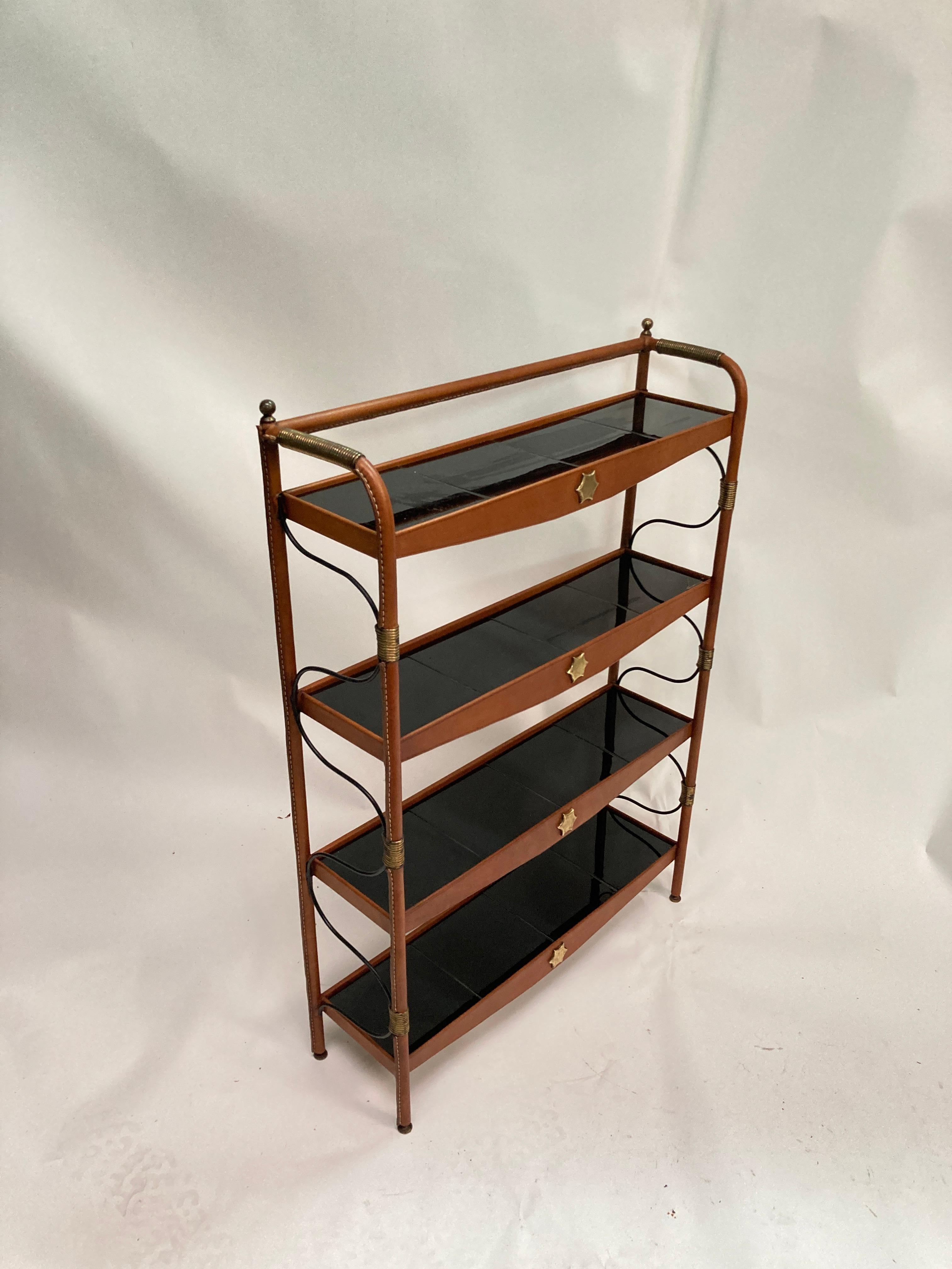 1950's Stitched Leather shelves by Jacques Adnet For Sale 1