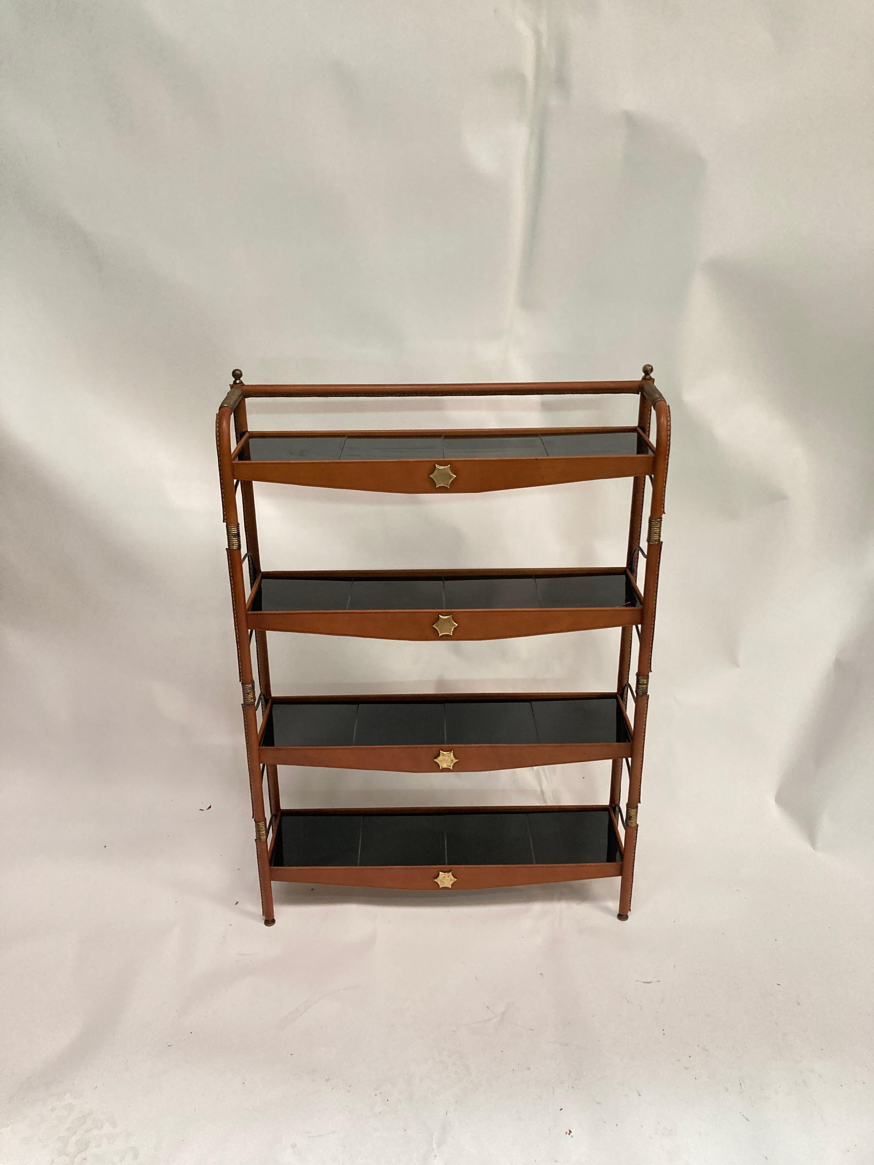 1950's Stitched Leather shelves by Jacques Adnet For Sale 2