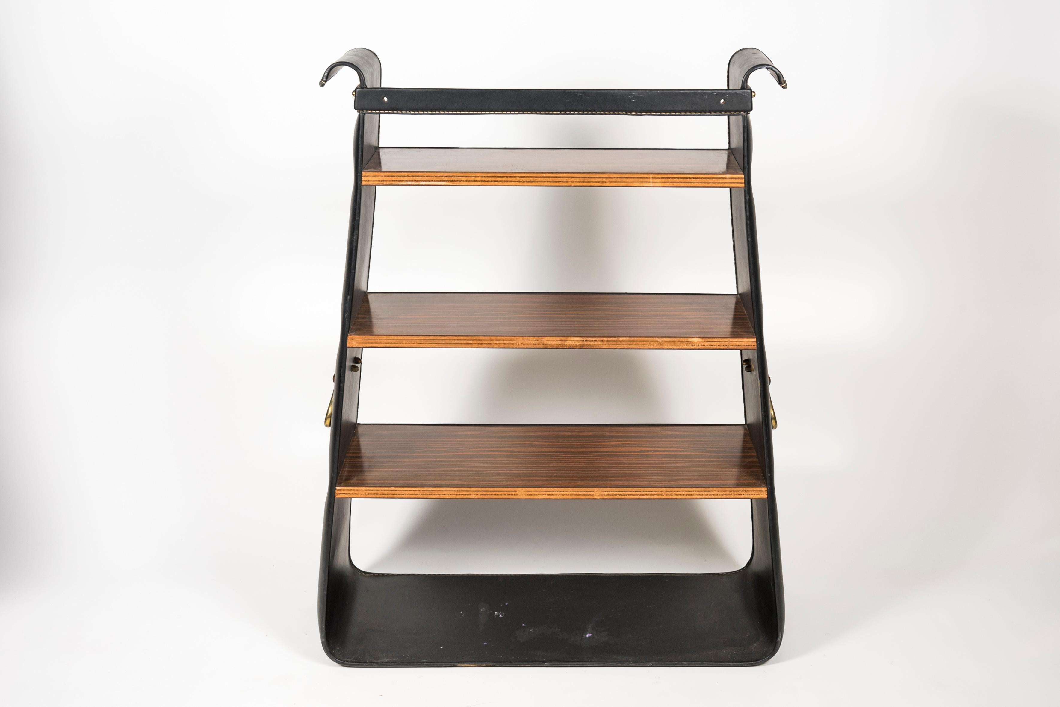 1950s Stitched Leather Shelves by Jacques Adnet For Sale 3