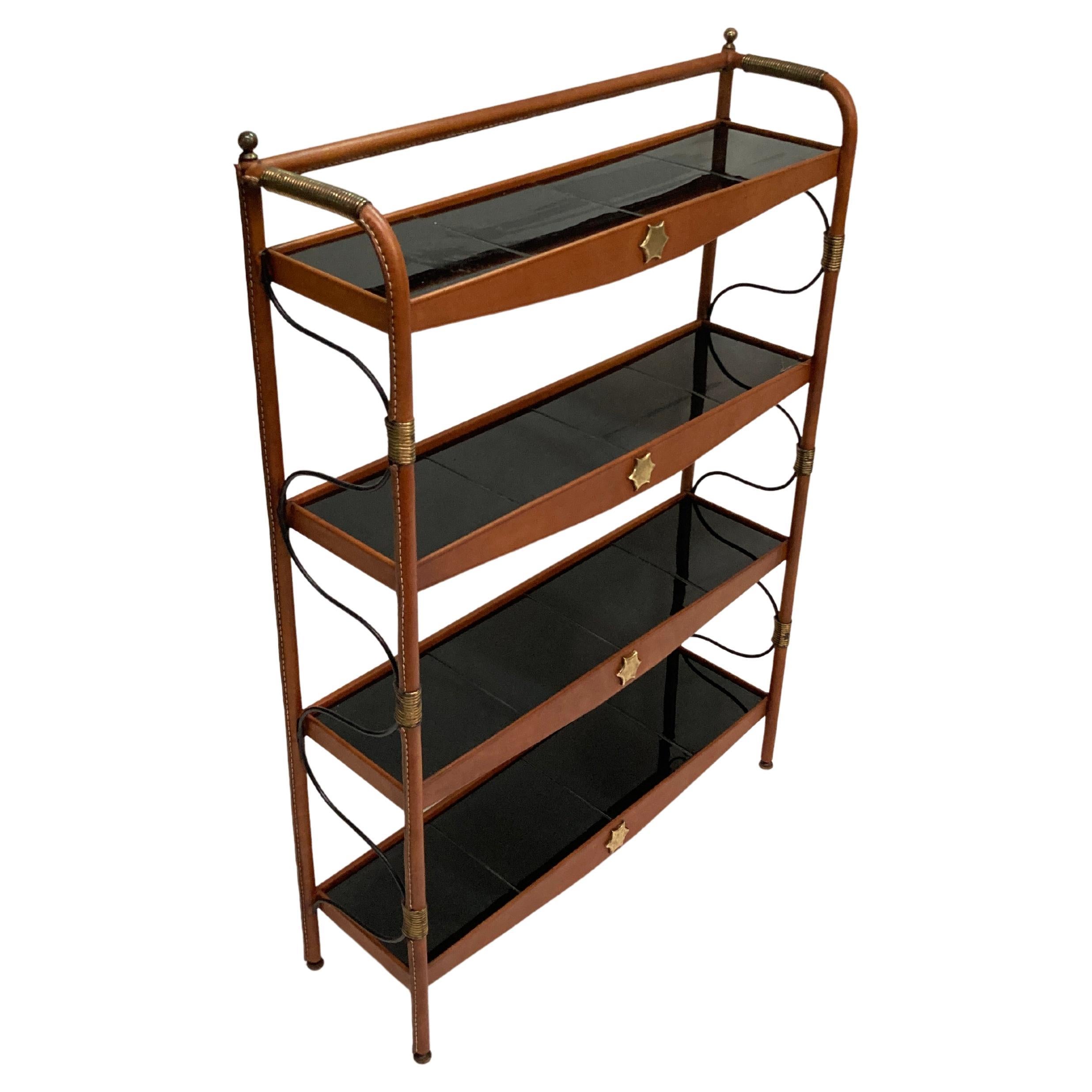 1950's Stitched Leather shelves by Jacques Adnet For Sale