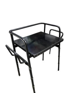 1950's Stitched leather side. table by Jacques Adnet