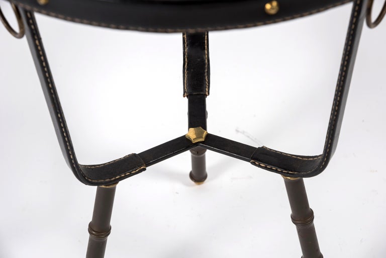 European 1950's Stitched Leather Side Table by Jacques Adnet For Sale