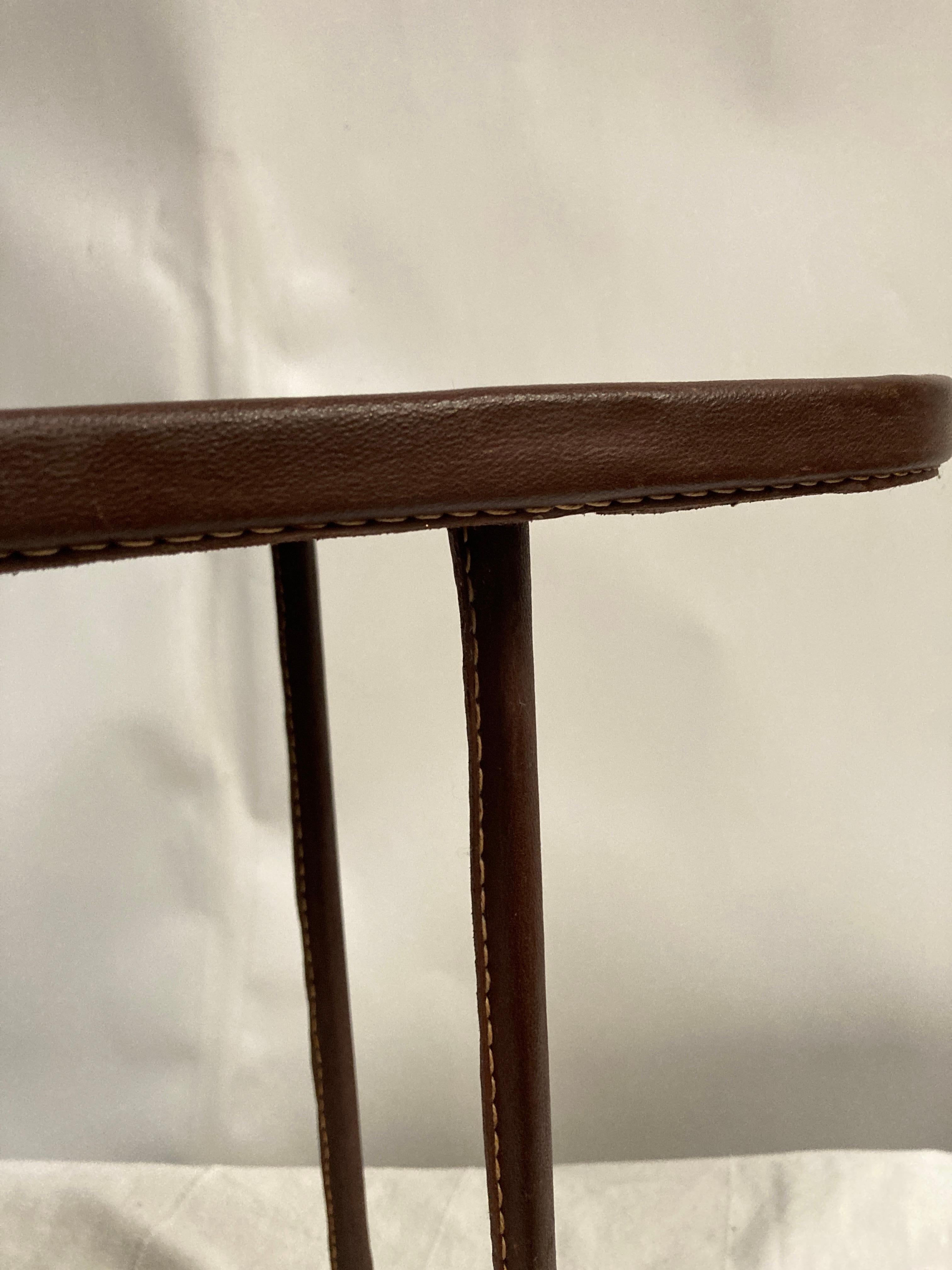 European 1950's Stitched leather side table by Jacques Adnet For Sale