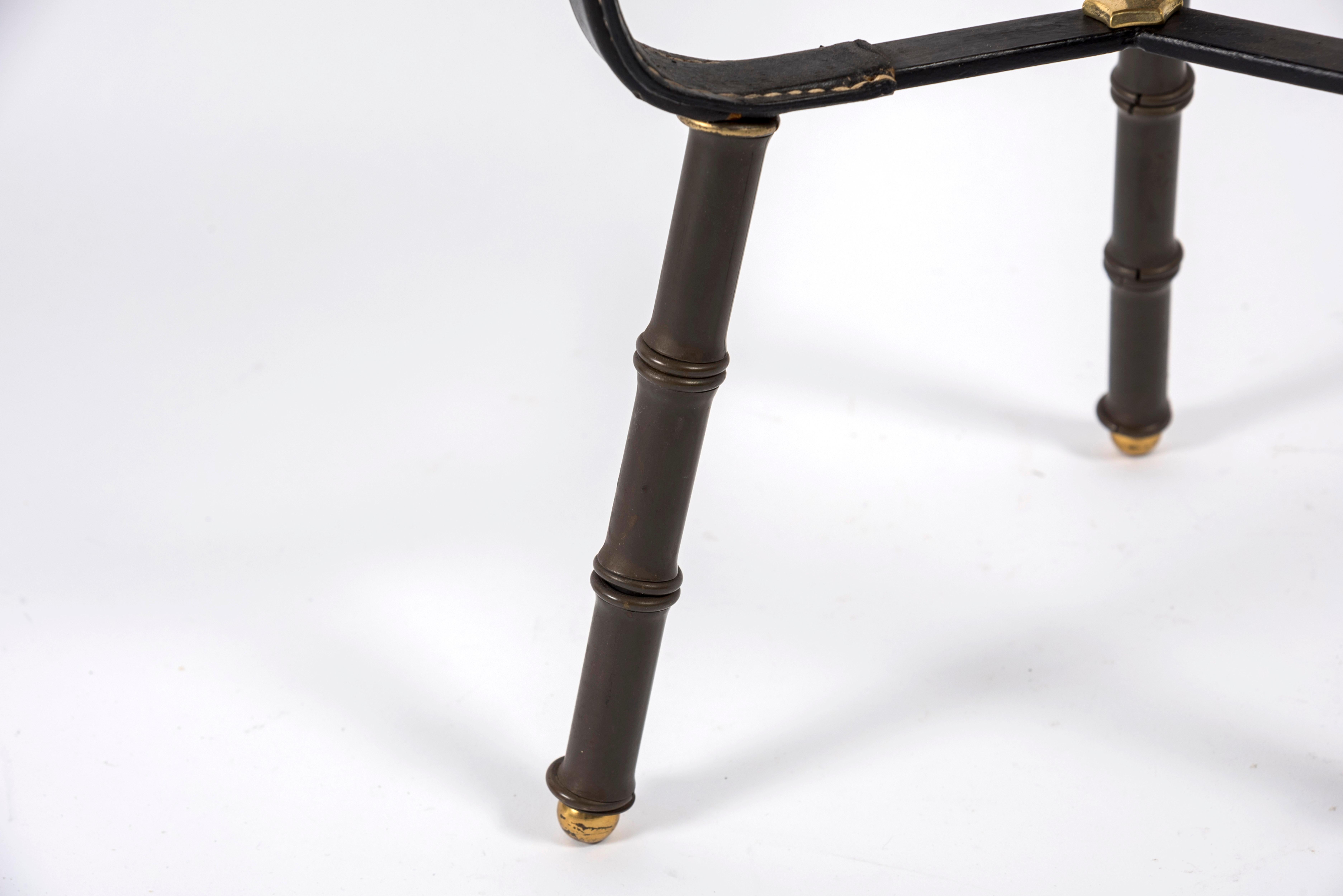 Mid-20th Century 1950's Stitched Leather Side Table by Jacques Adnet