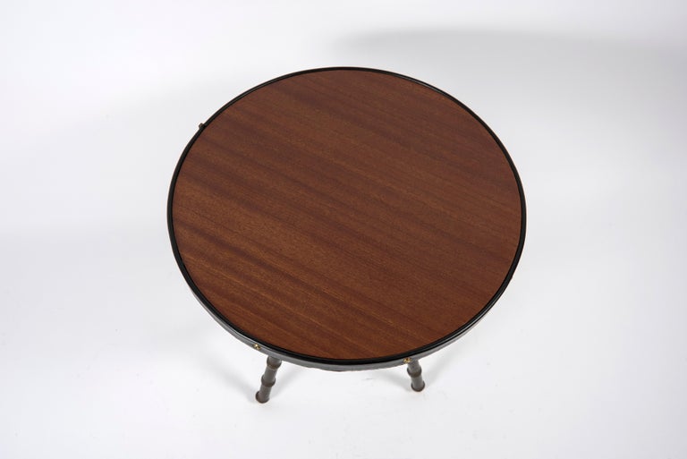 Brass 1950's Stitched Leather Side Table by Jacques Adnet For Sale