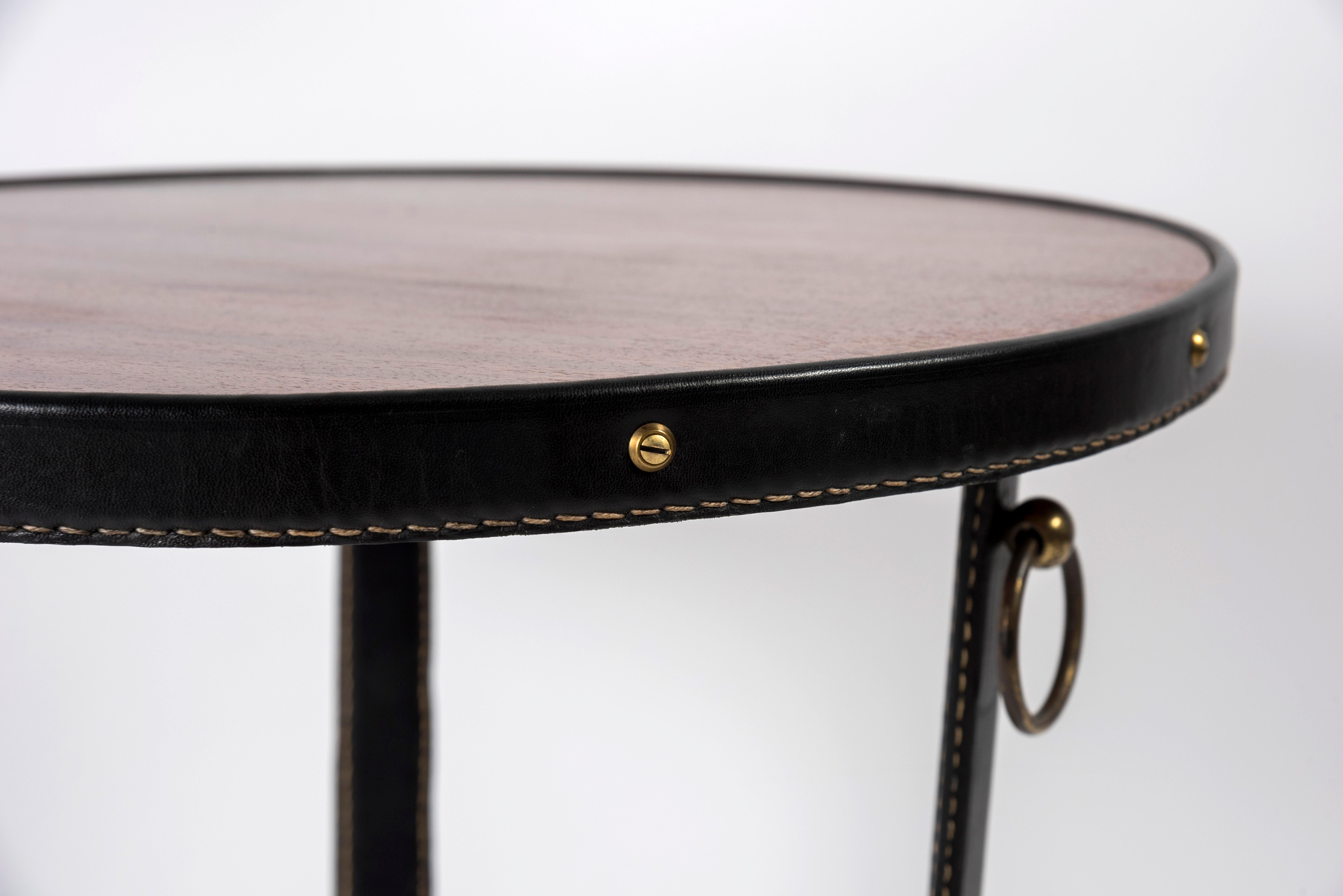 1950's Stitched Leather Side Table by Jacques Adnet 1