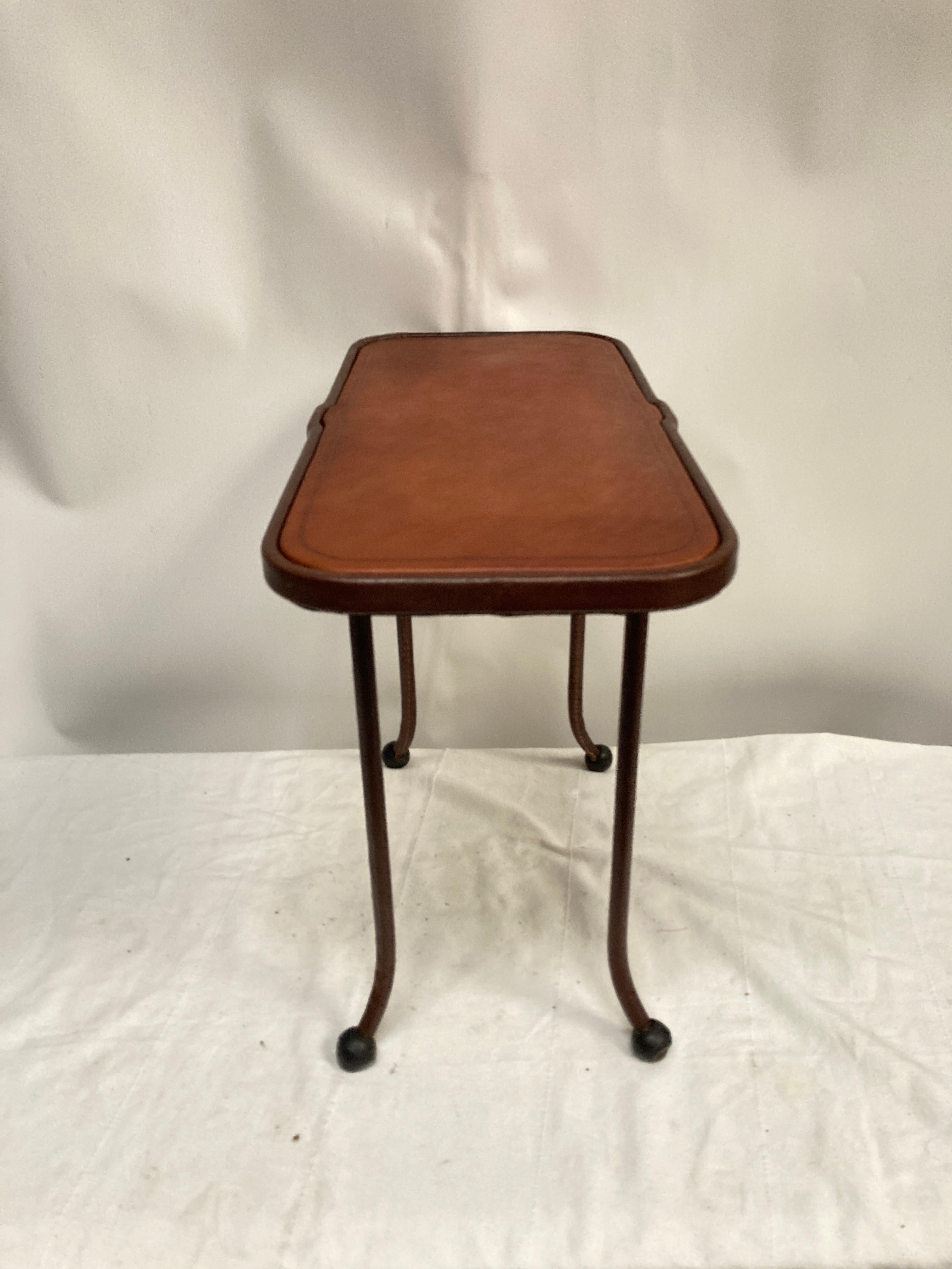 1950's Stitched leather side table by Jacques Adnet For Sale 1