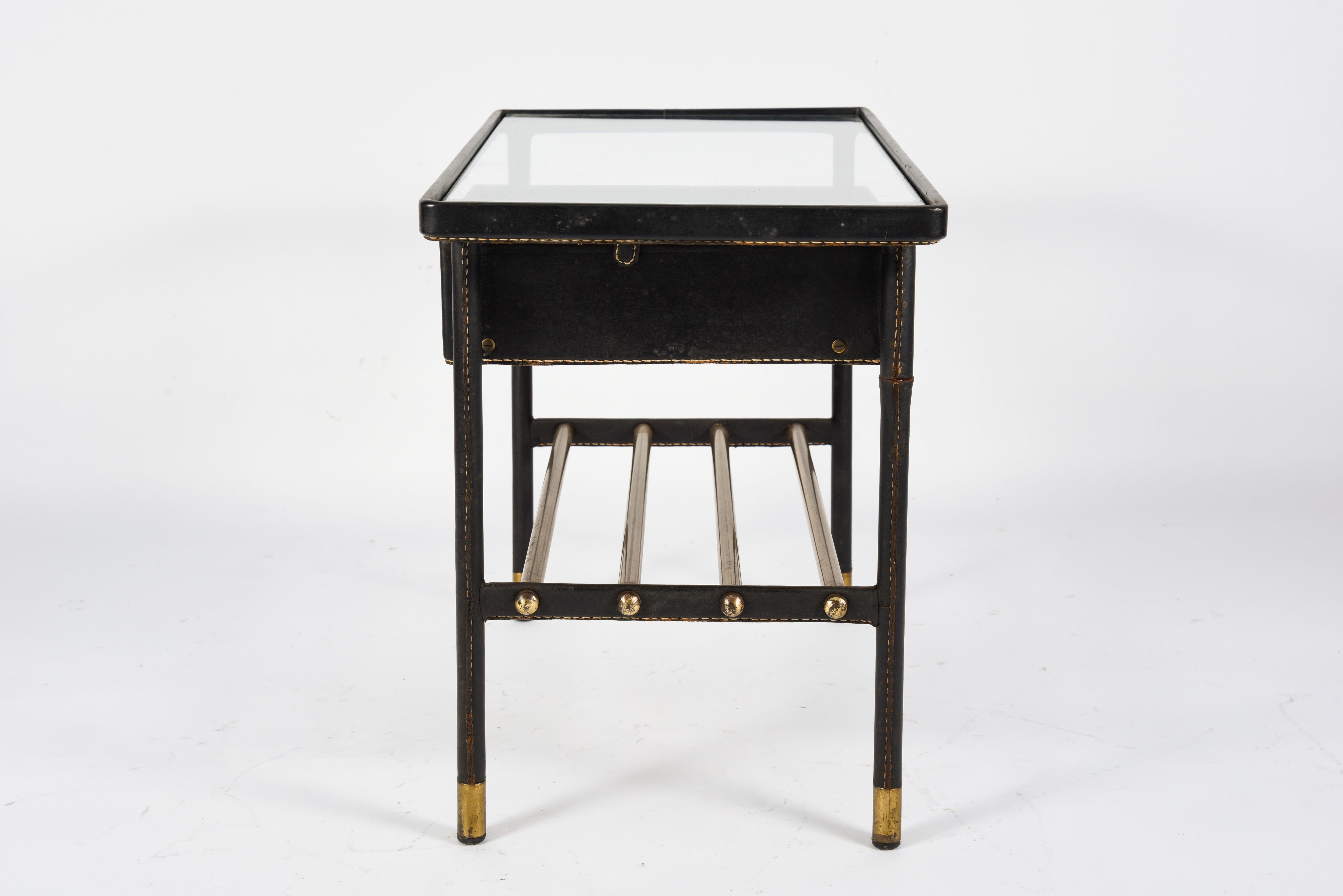 1950s Stitched Leather Side Table by Jacques Adnet 2