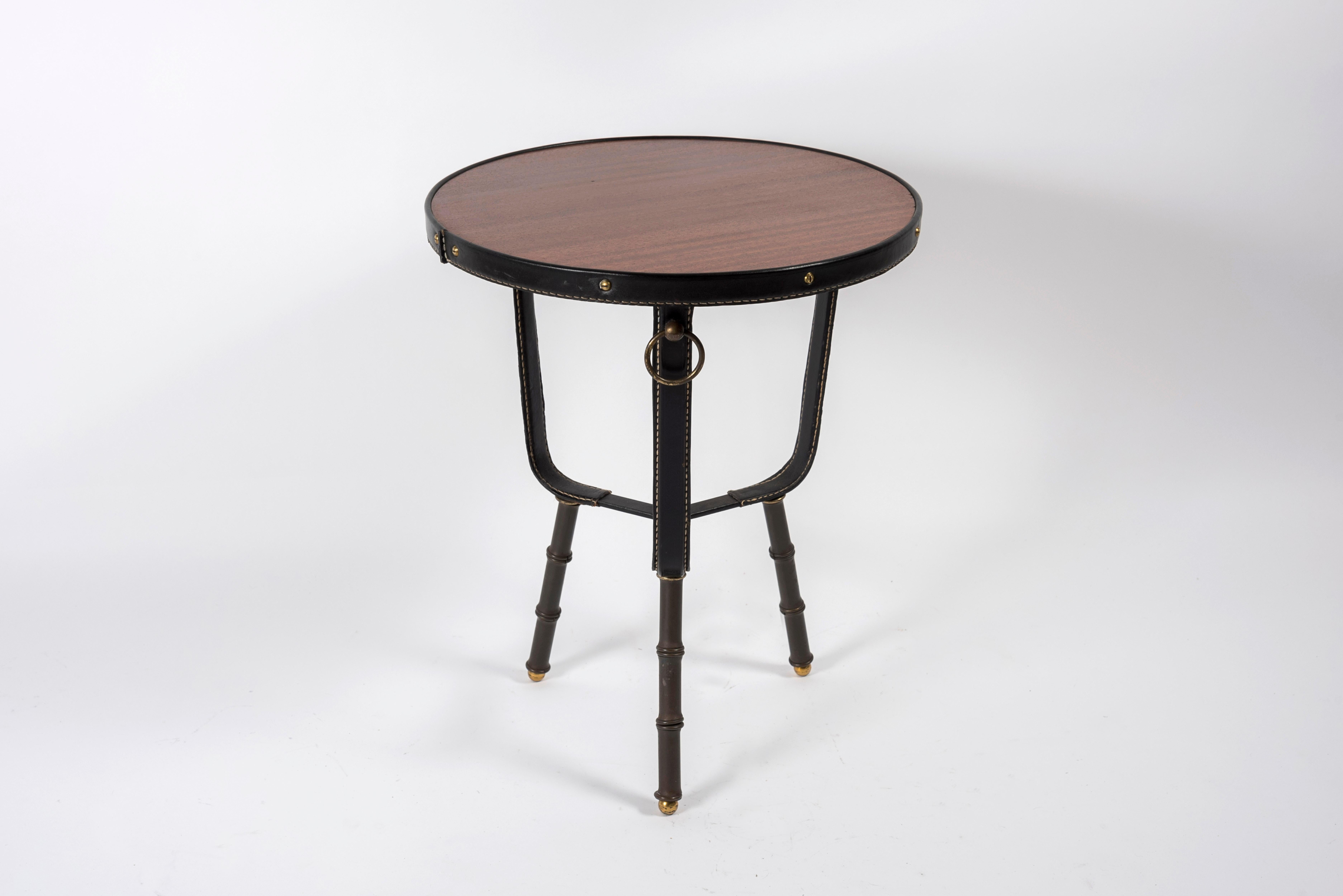 1950's Stitched Leather Side Table by Jacques Adnet 2