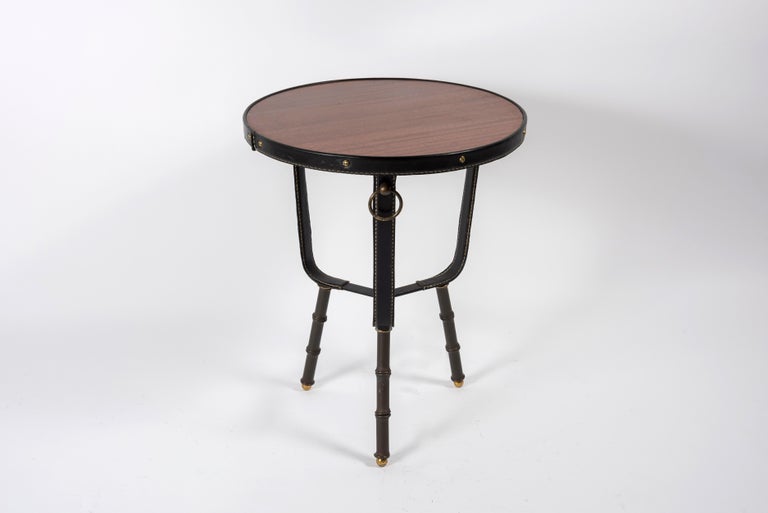 1950's Stitched Leather Side Table by Jacques Adnet For Sale 2
