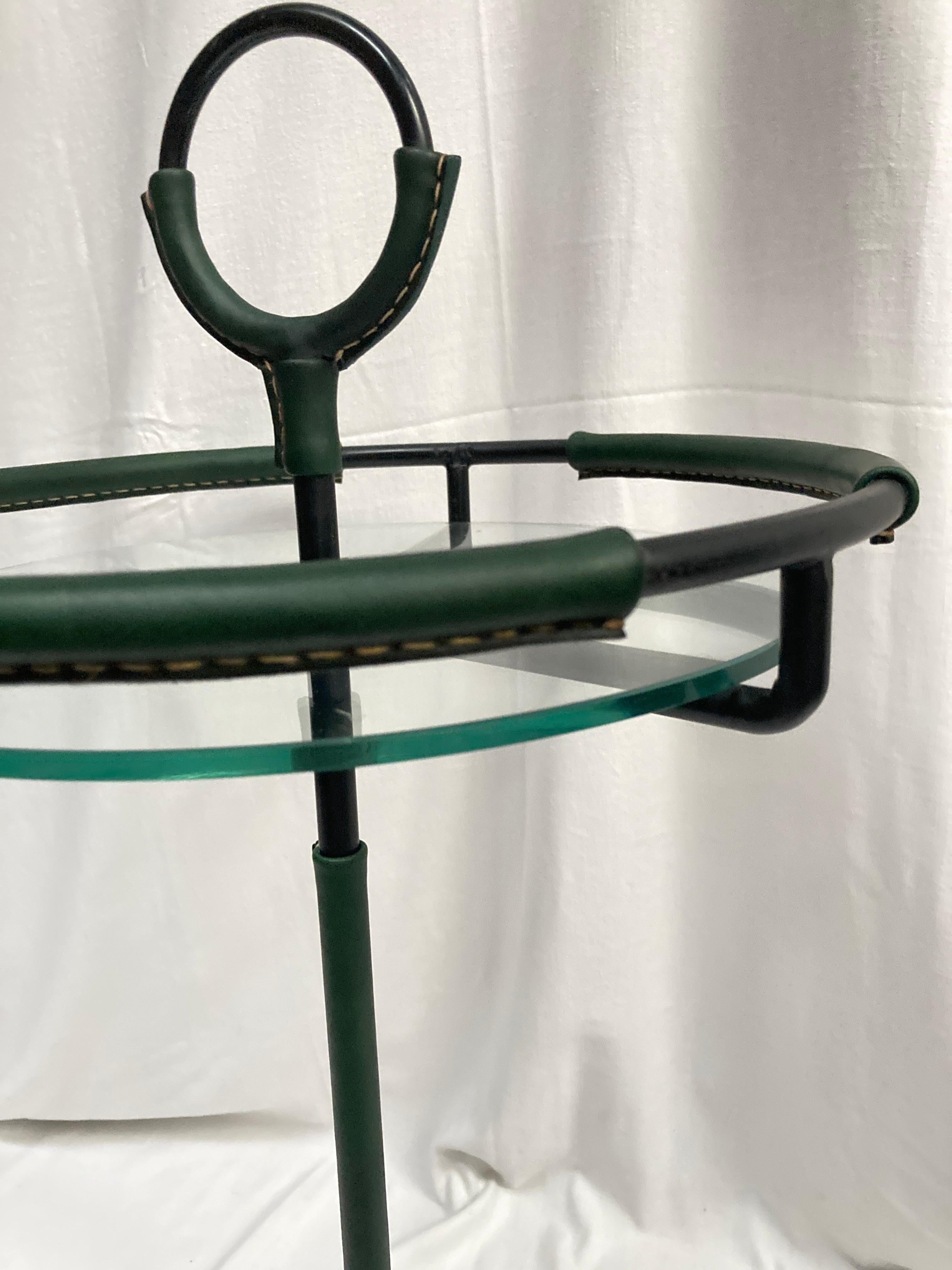 1950's Stitched leather side table by Jacques Adnet For Sale 3