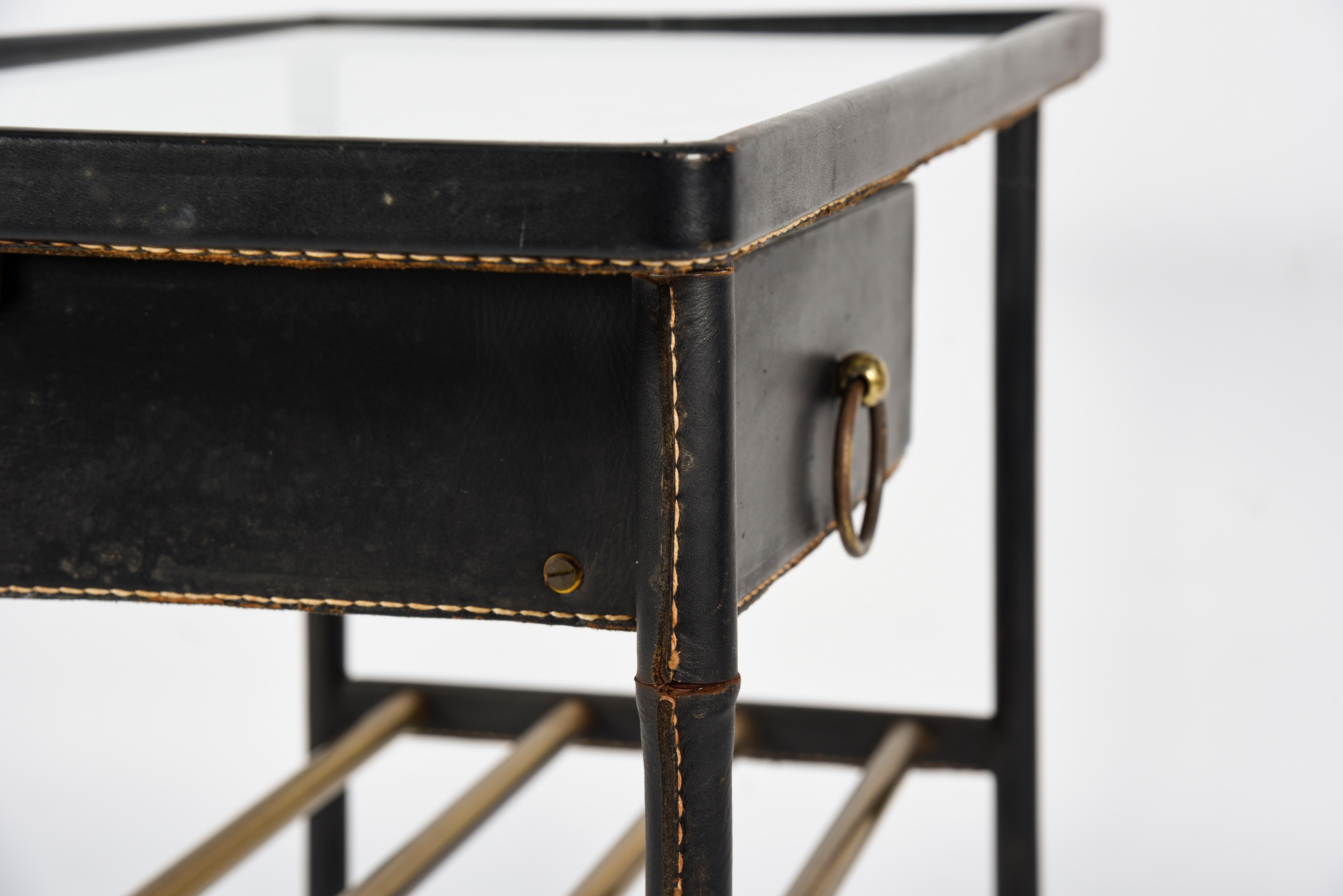1950s Stitched Leather Side Table by Jacques Adnet 3