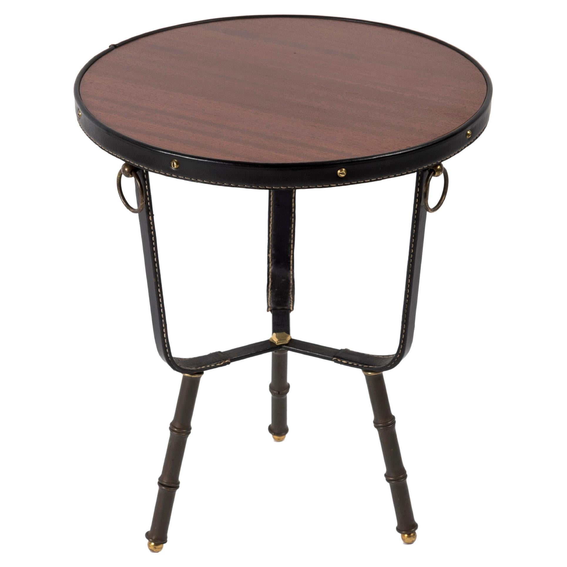 1950's Stitched Leather Side Table by Jacques Adnet