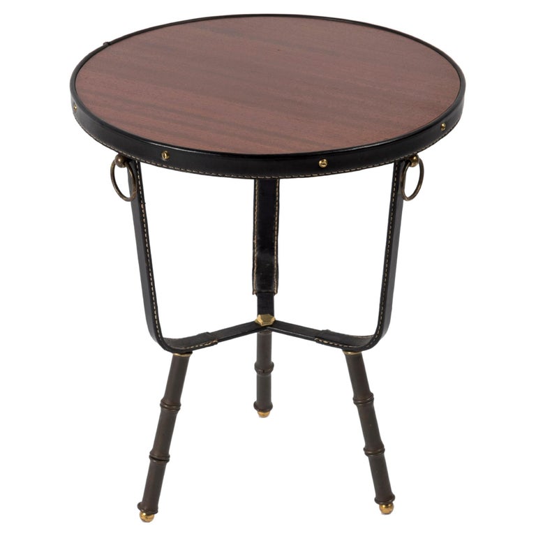 1950's Stitched Leather Side Table by Jacques Adnet For Sale