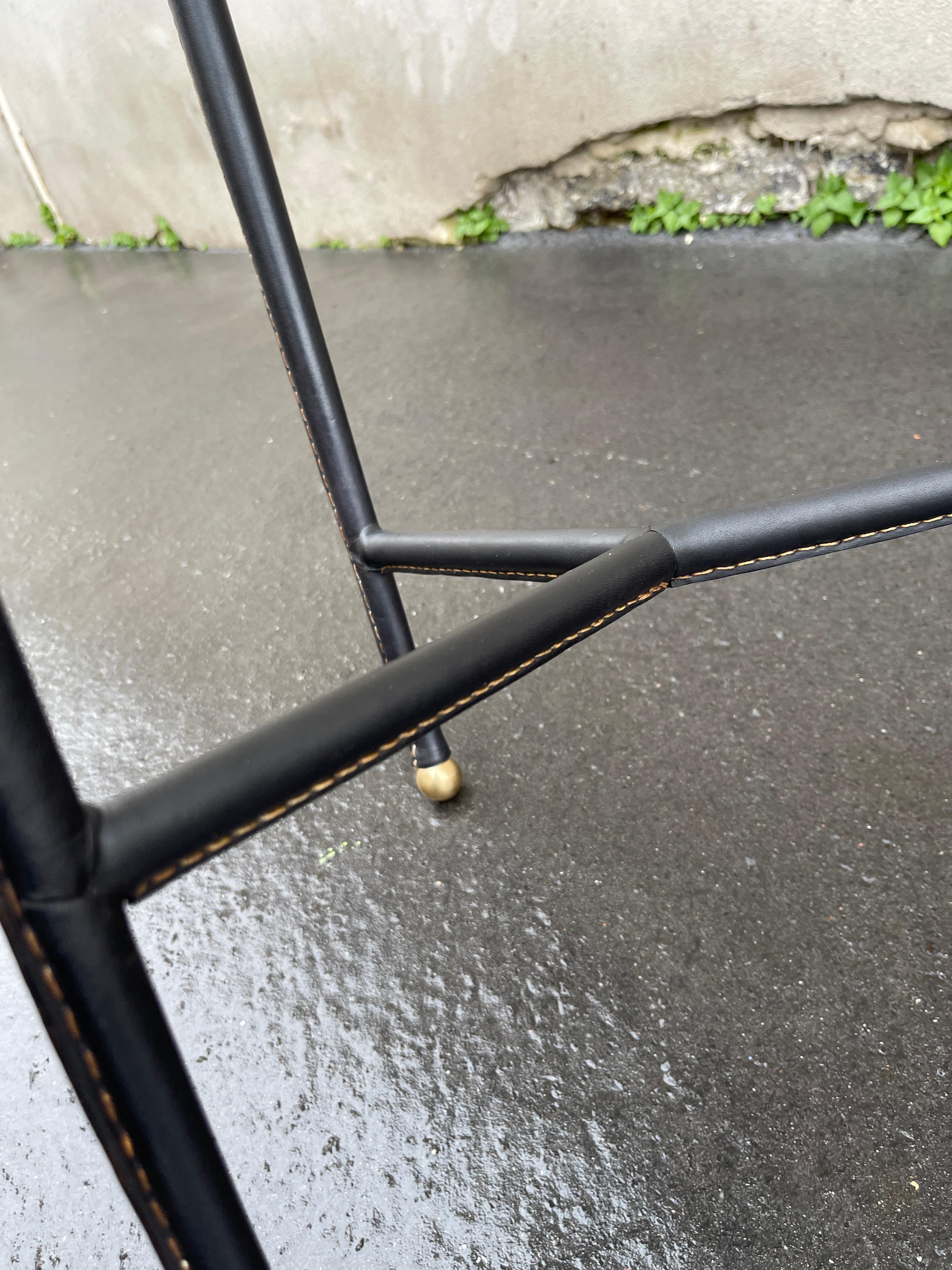 1950's Stitched leather side table by Jules Leleu For Sale 5