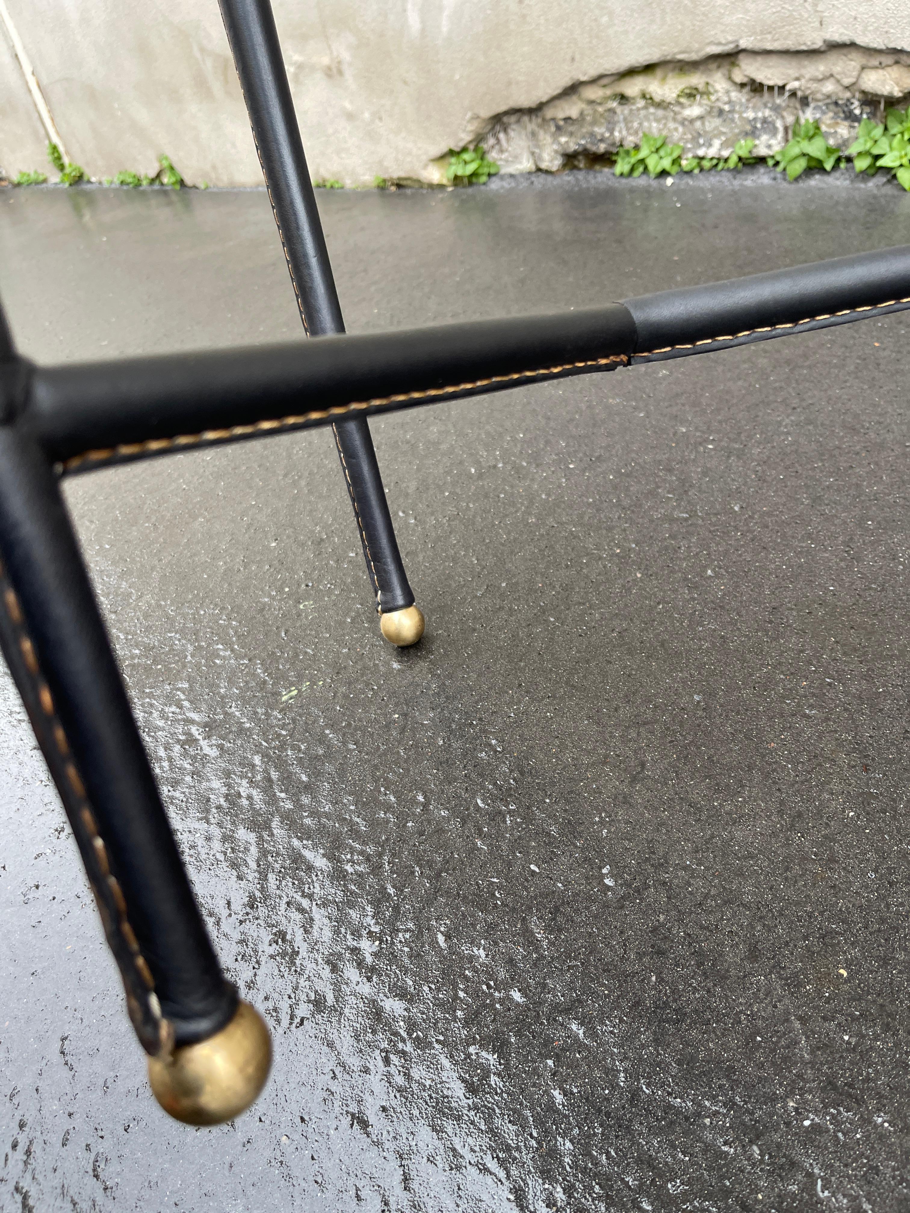 1950's Stitched leather side table by Jules Leleu For Sale 6